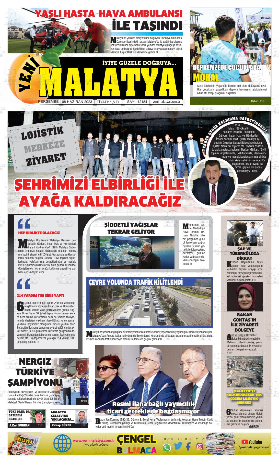 08 Haziran 2023 Yeni Malatya Gazete Manşeti
