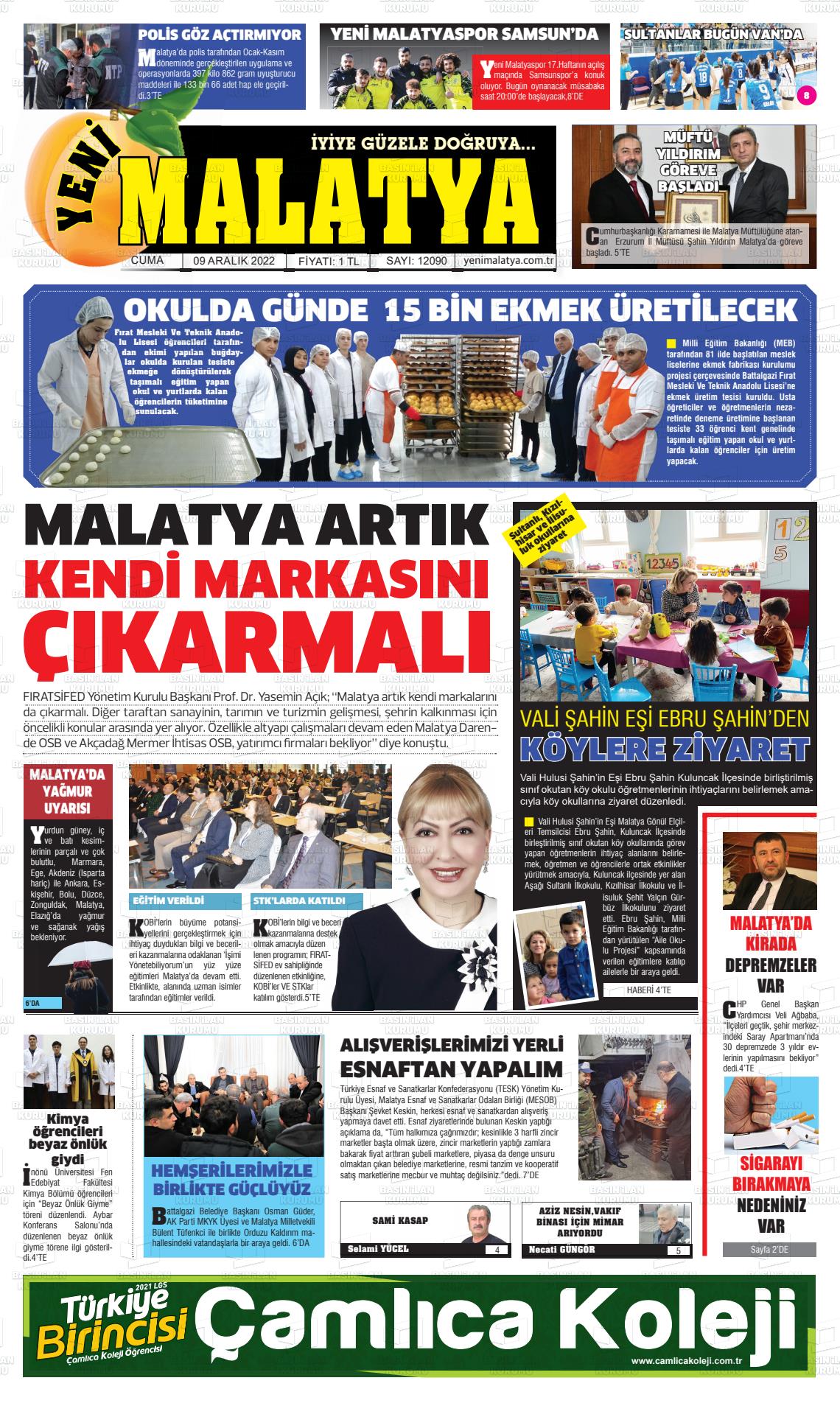 09 Aralık 2022 Yeni Malatya Gazete Manşeti