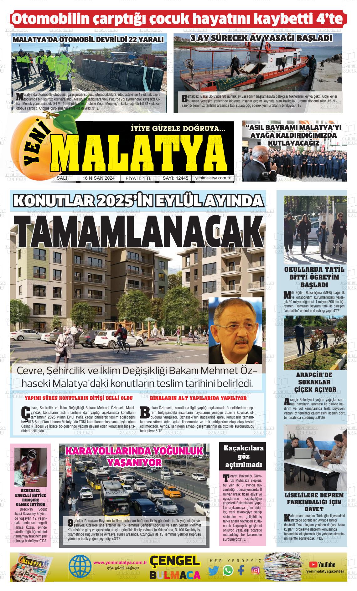 16 Nisan 2024 Yeni Malatya Gazete Manşeti