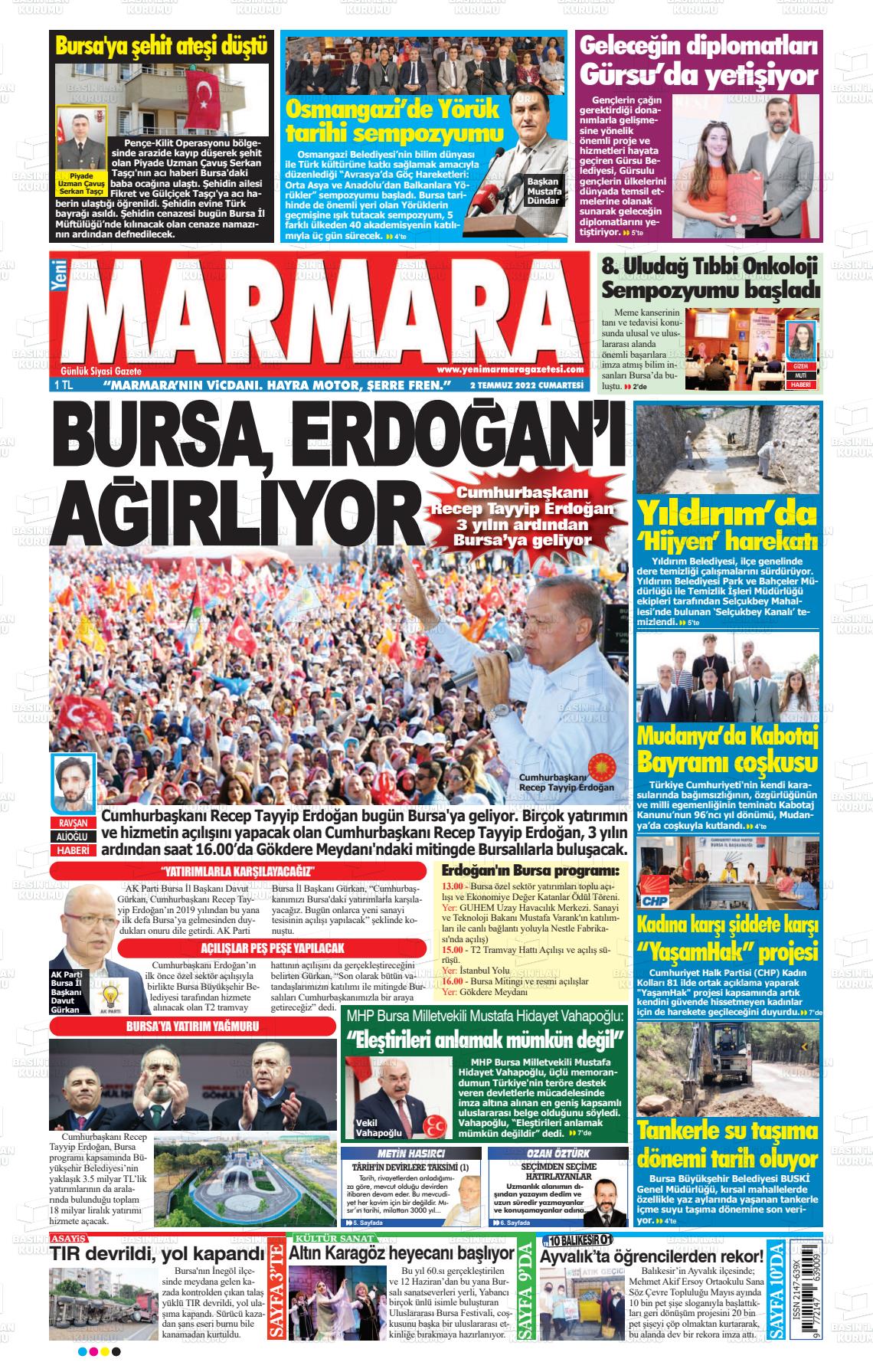 02 Temmuz 2022 Yeni Marmara Gazete Manşeti