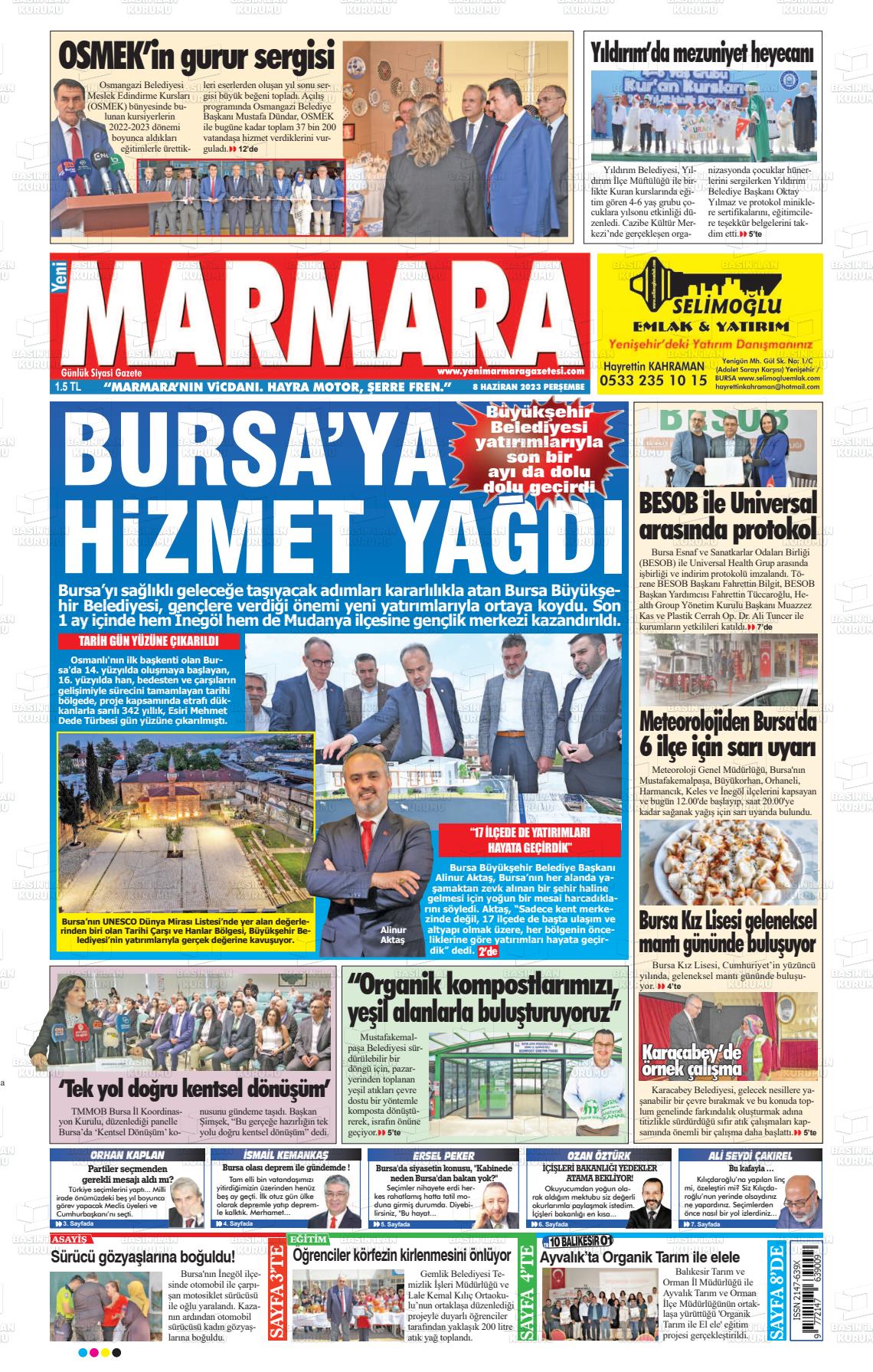 08 Haziran 2023 Yeni Marmara Gazete Manşeti