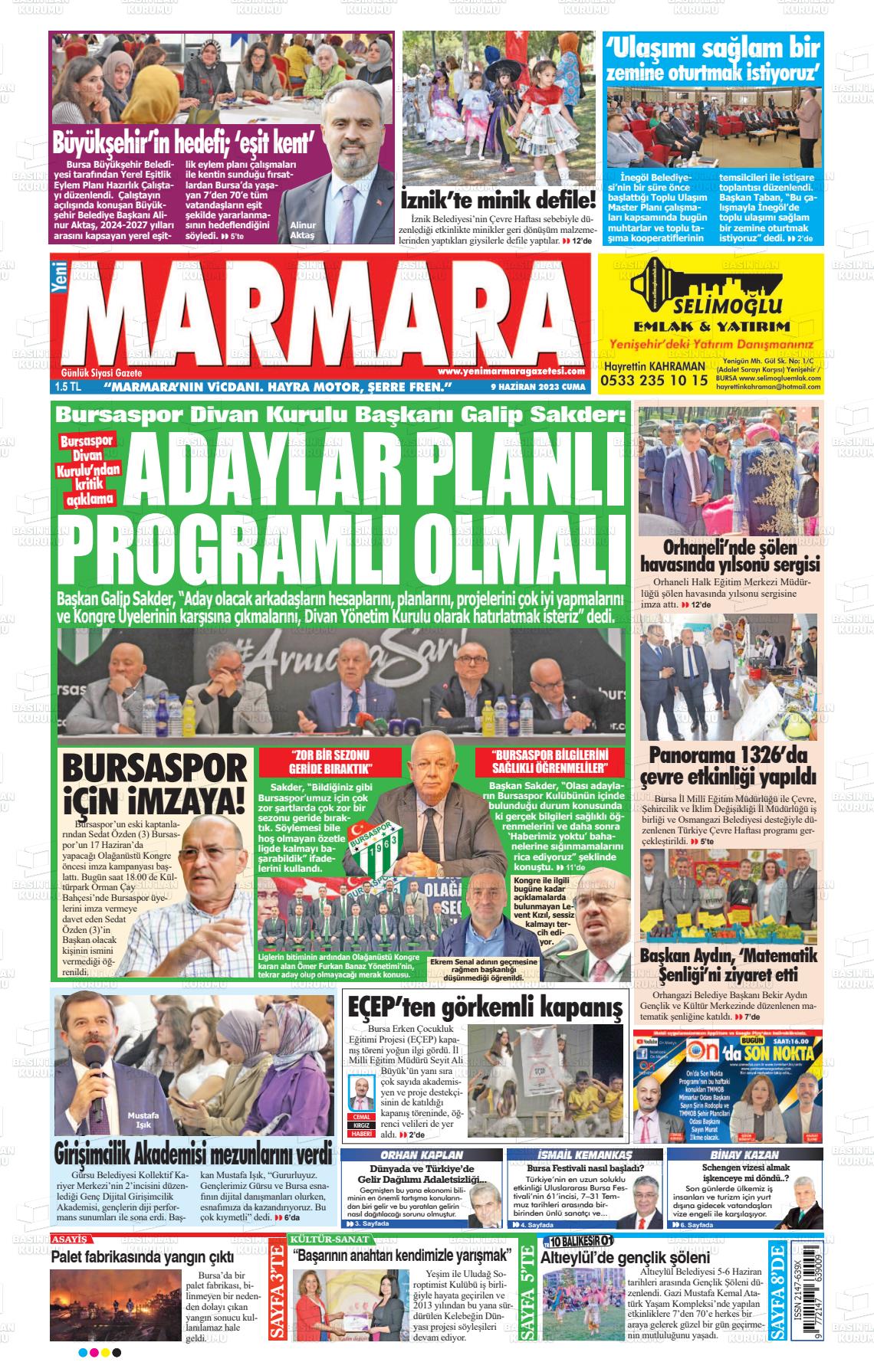 10 Haziran 2023 Yeni Marmara Gazete Manşeti