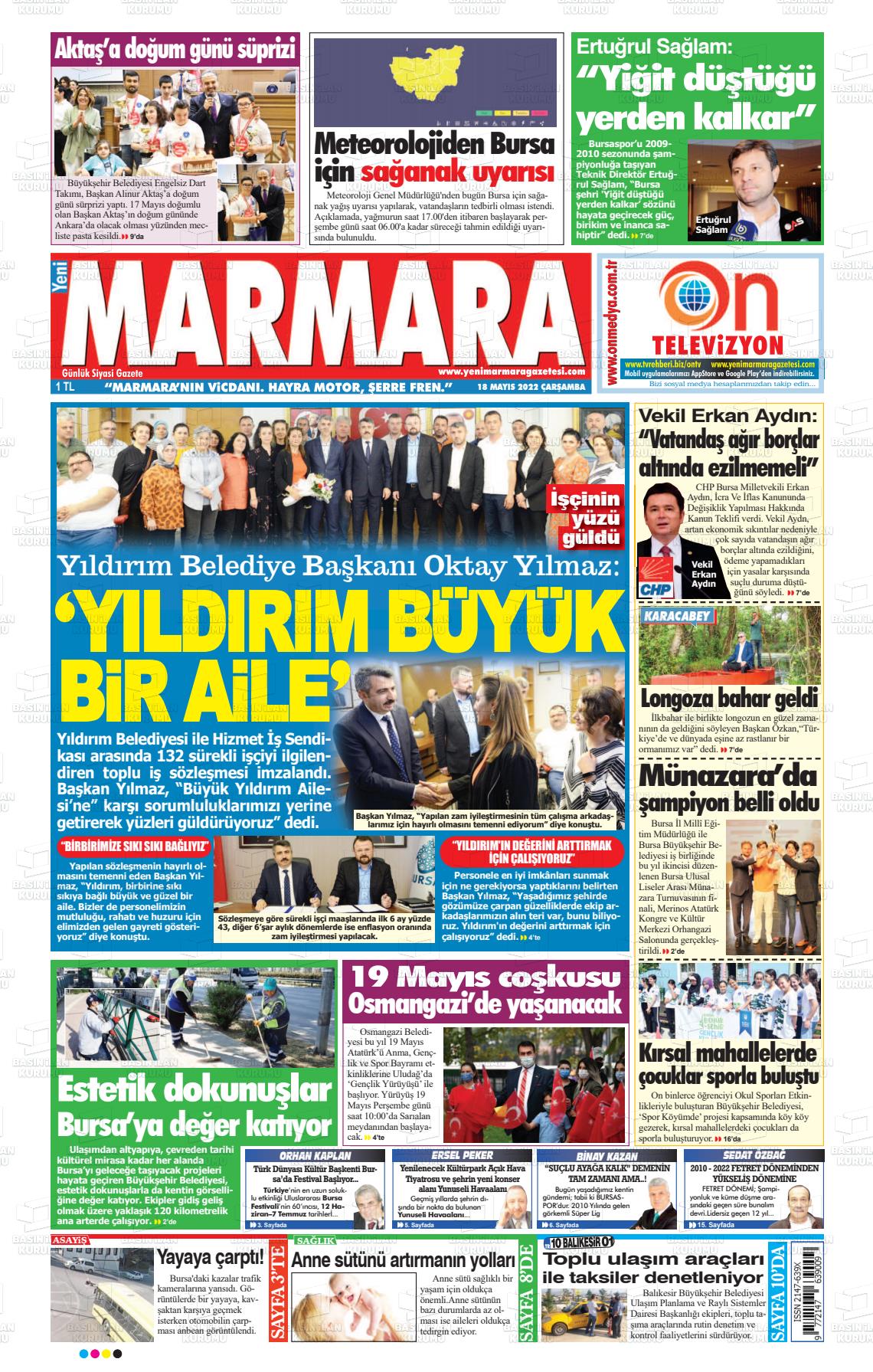 18 Mayıs 2022 Yeni Marmara Gazete Manşeti
