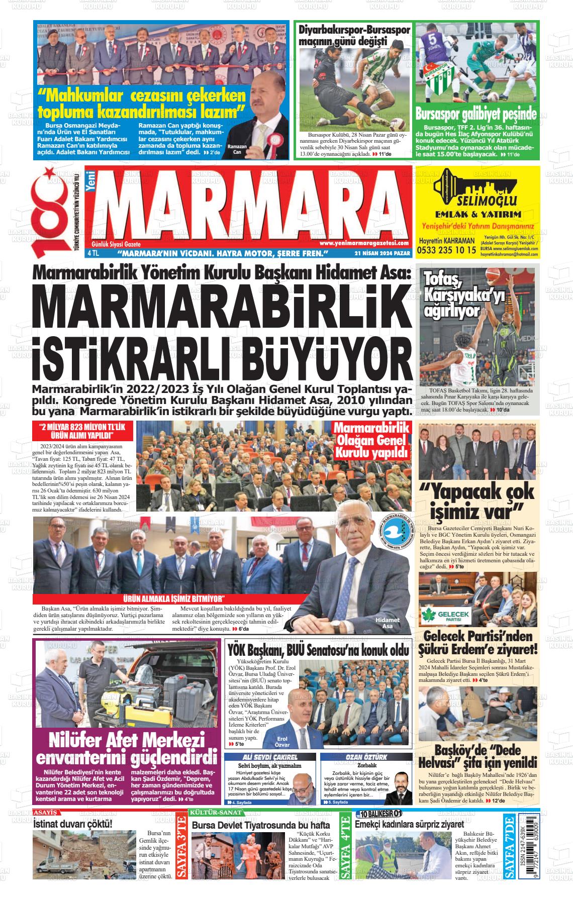 06 Mayıs 2024 Yeni Marmara Gazete Manşeti