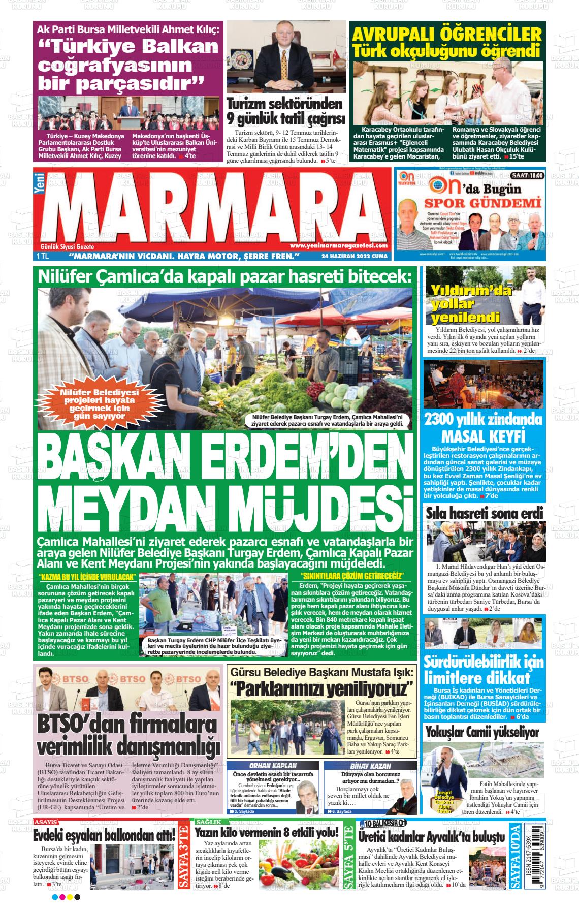 24 Haziran 2022 Yeni Marmara Gazete Manşeti