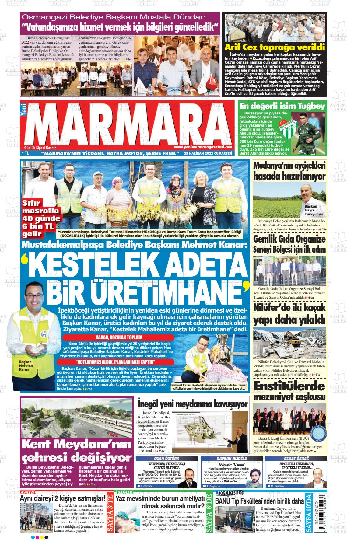 25 Haziran 2022 Yeni Marmara Gazete Manşeti