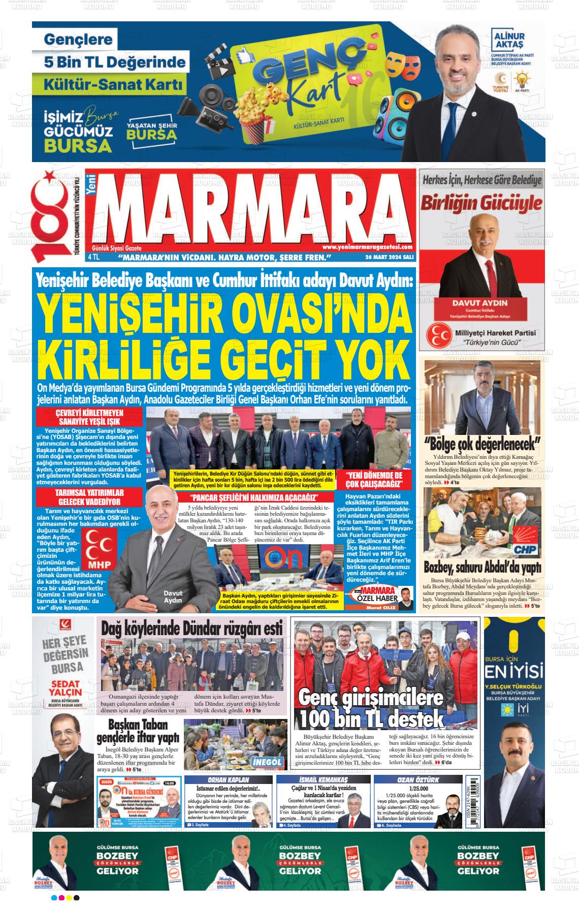 26 Mart 2024 Yeni Marmara Gazete Manşeti