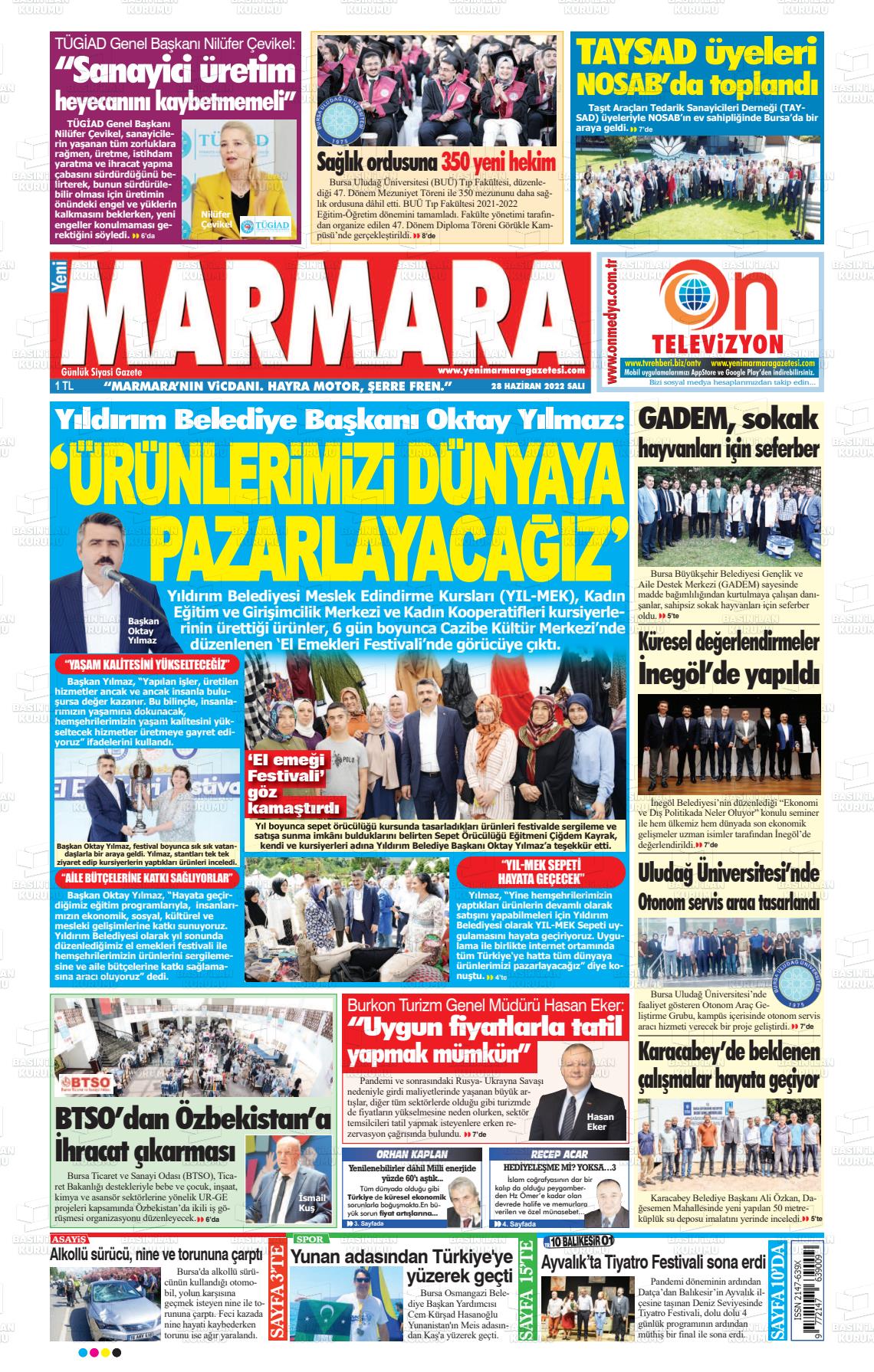 28 Haziran 2022 Yeni Marmara Gazete Manşeti