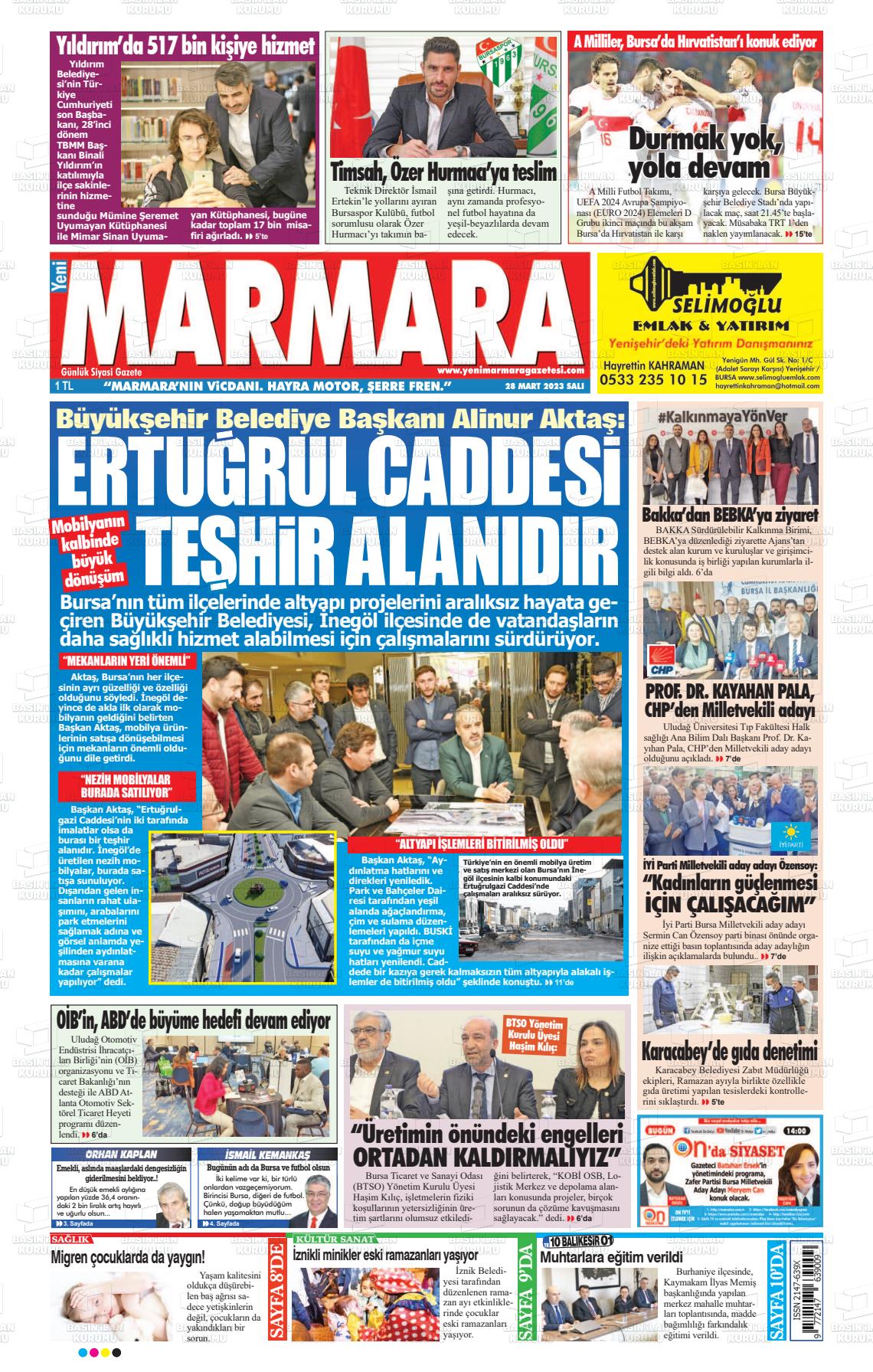 28 Mart 2023 Yeni Marmara Gazete Manşeti