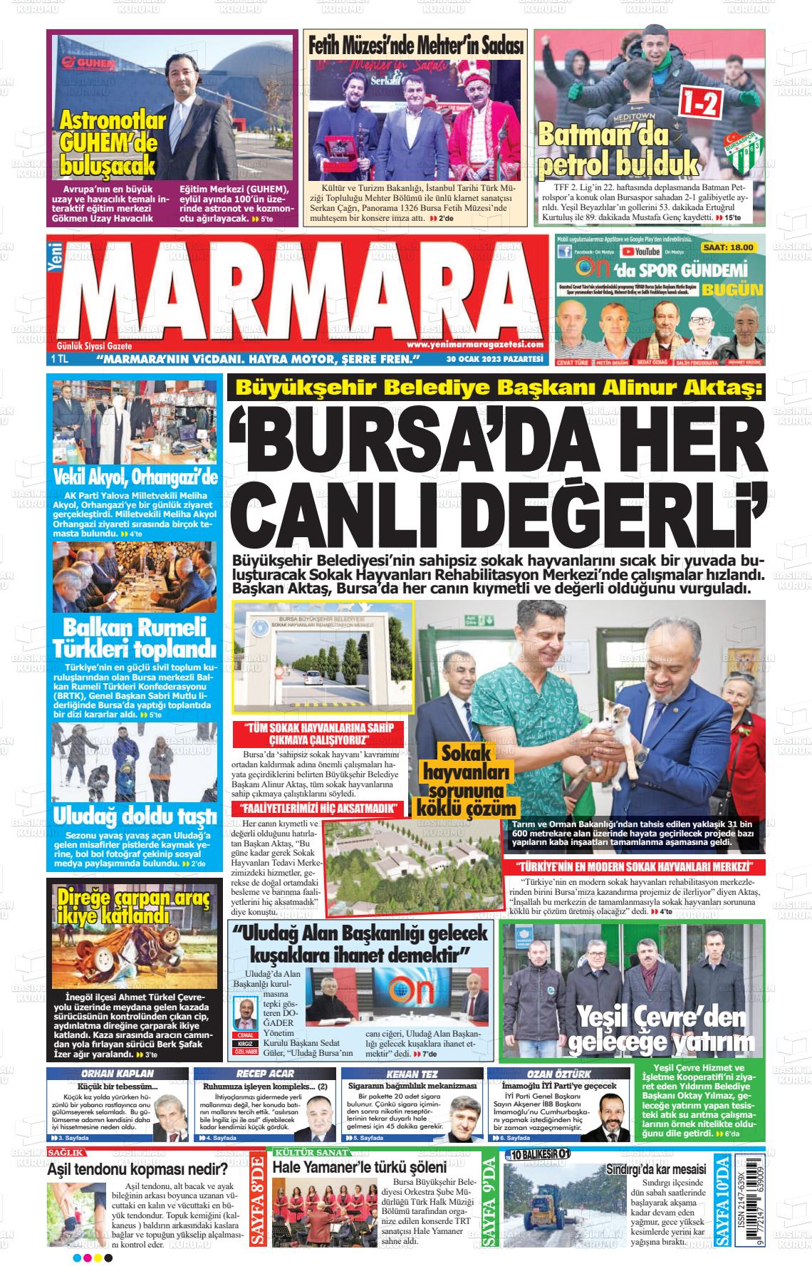 30 Ocak 2023 Yeni Marmara Gazete Manşeti