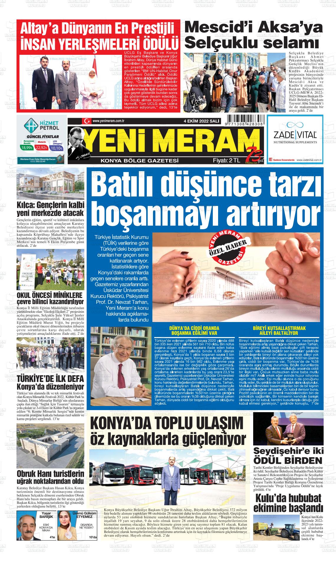 04 Ekim 2022 Yeni Meram Gazete Manşeti