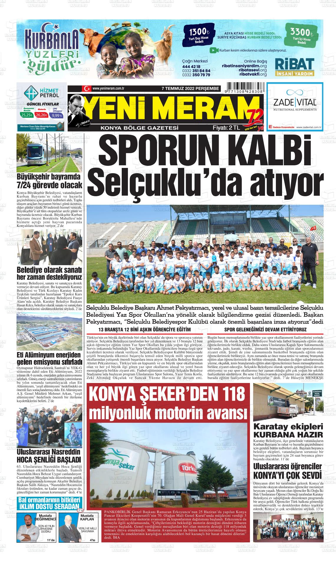 07 Temmuz 2022 Yeni Meram Gazete Manşeti