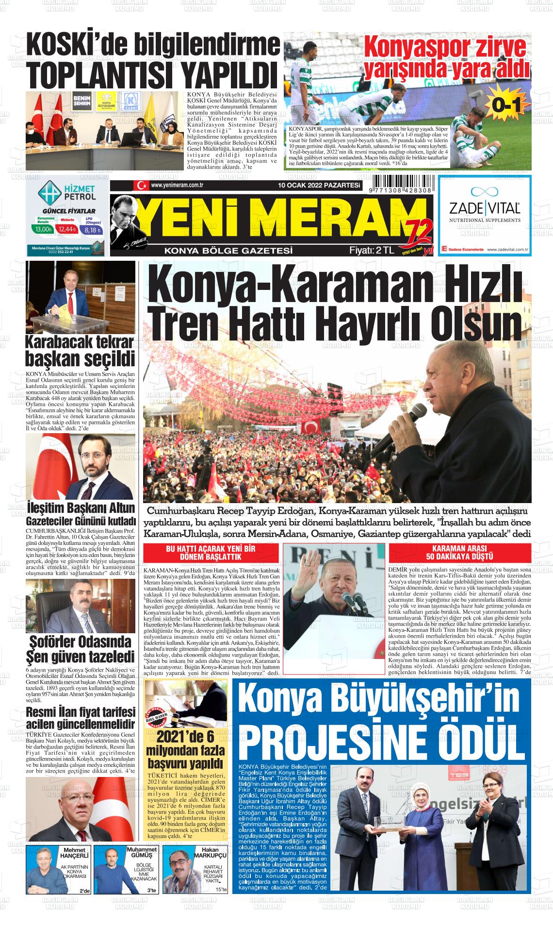 10 Ocak 2022 Yeni Meram Gazete Manşeti