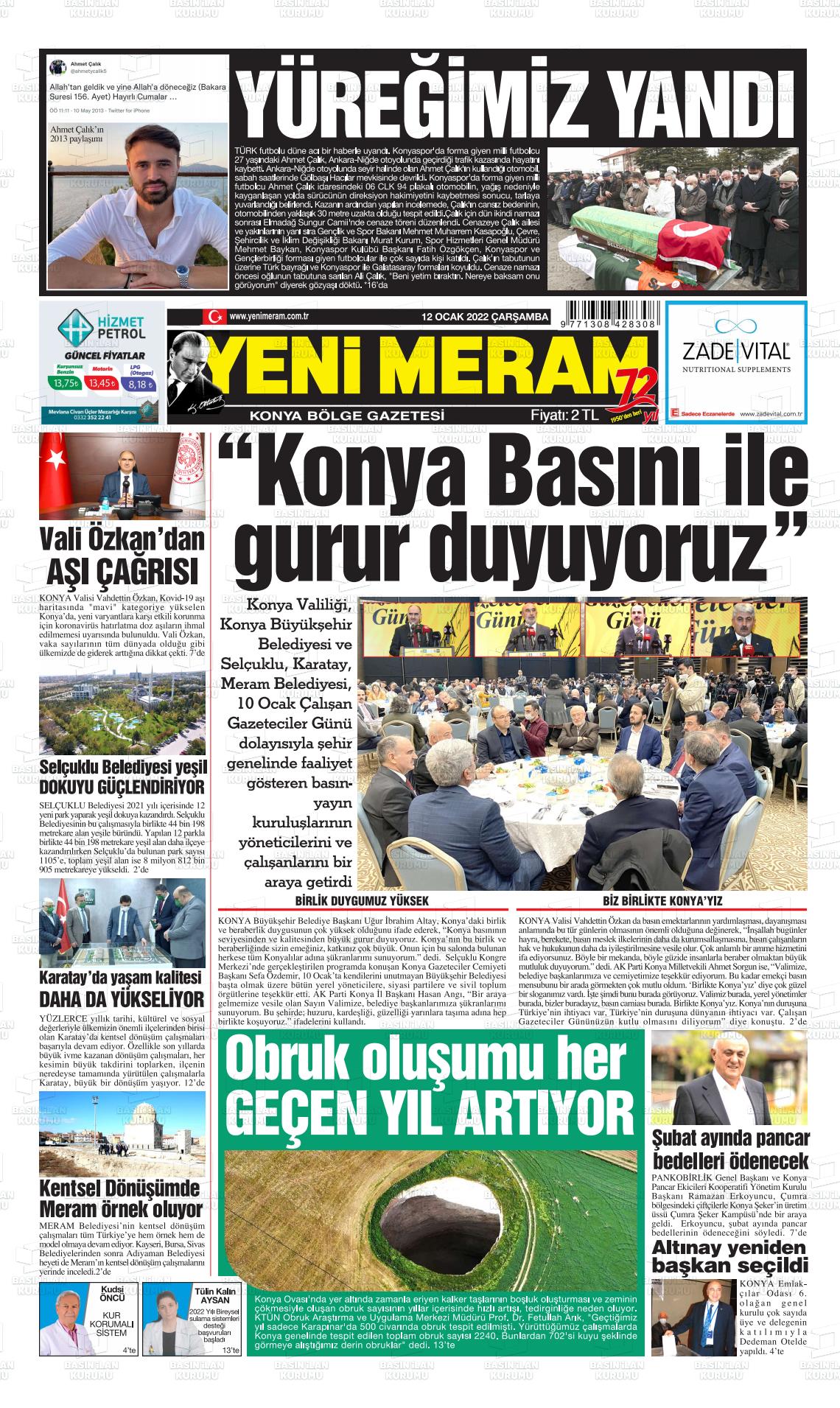 12 Ocak 2022 Yeni Meram Gazete Manşeti