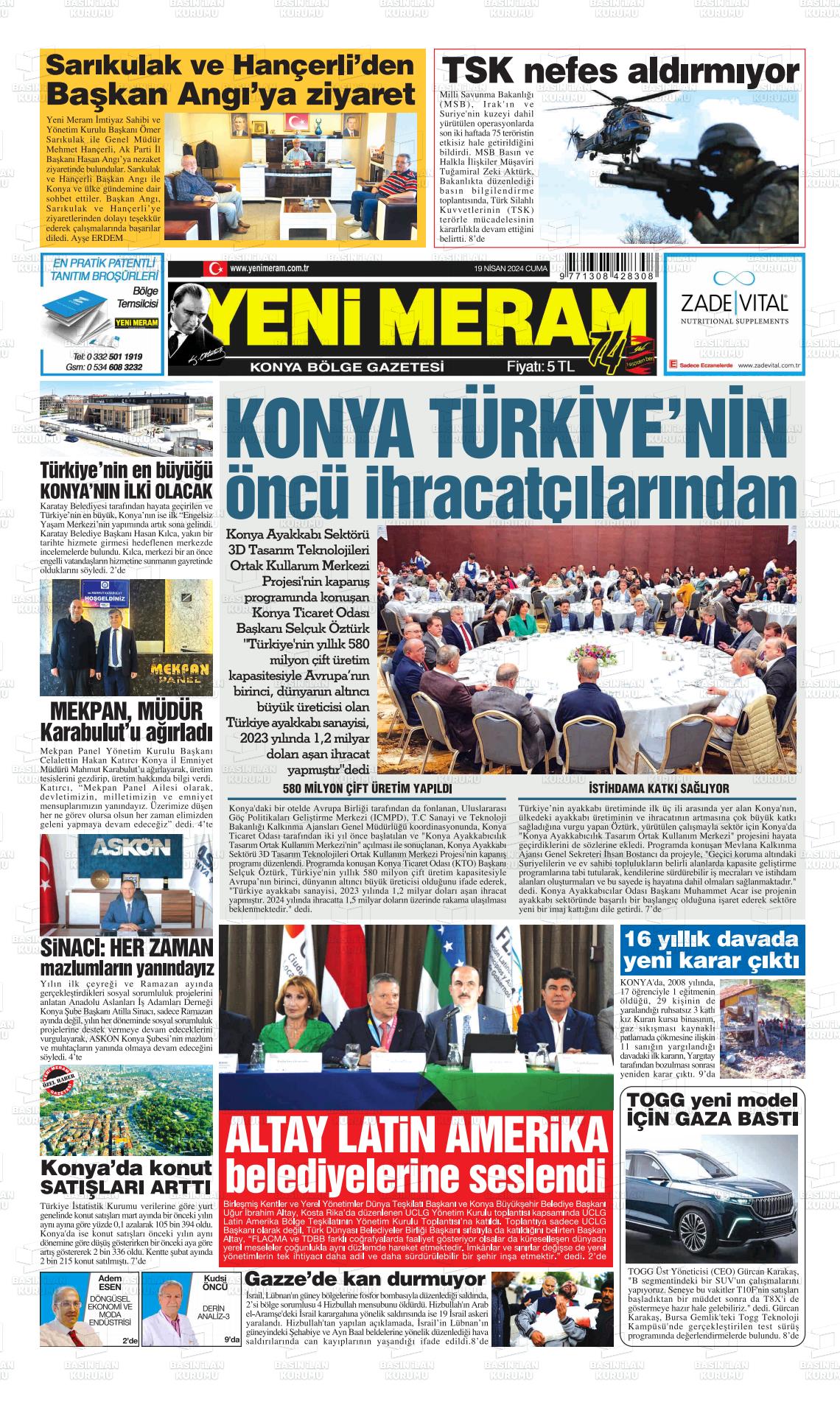 19 Nisan 2024 Yeni Meram Gazete Manşeti