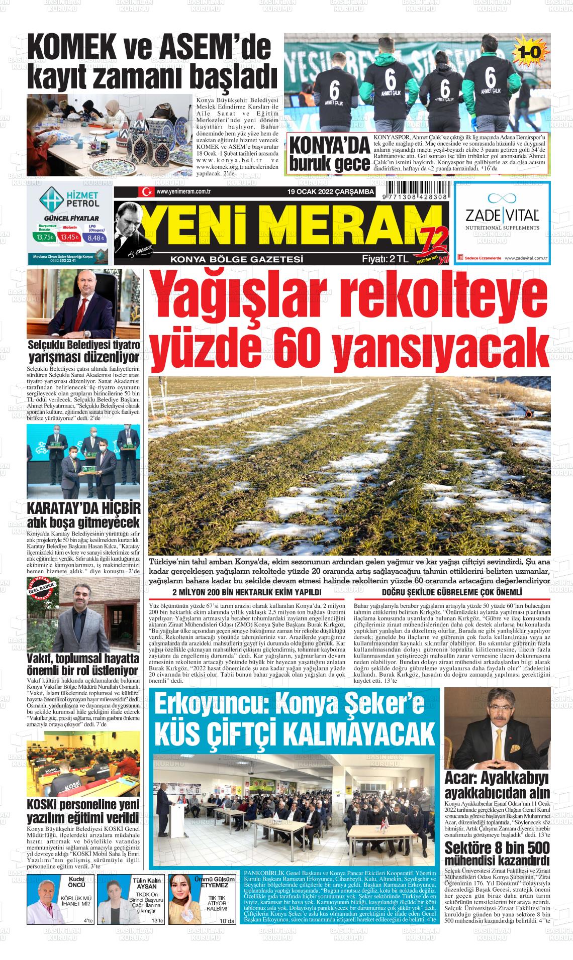 19 Ocak 2022 Yeni Meram Gazete Manşeti