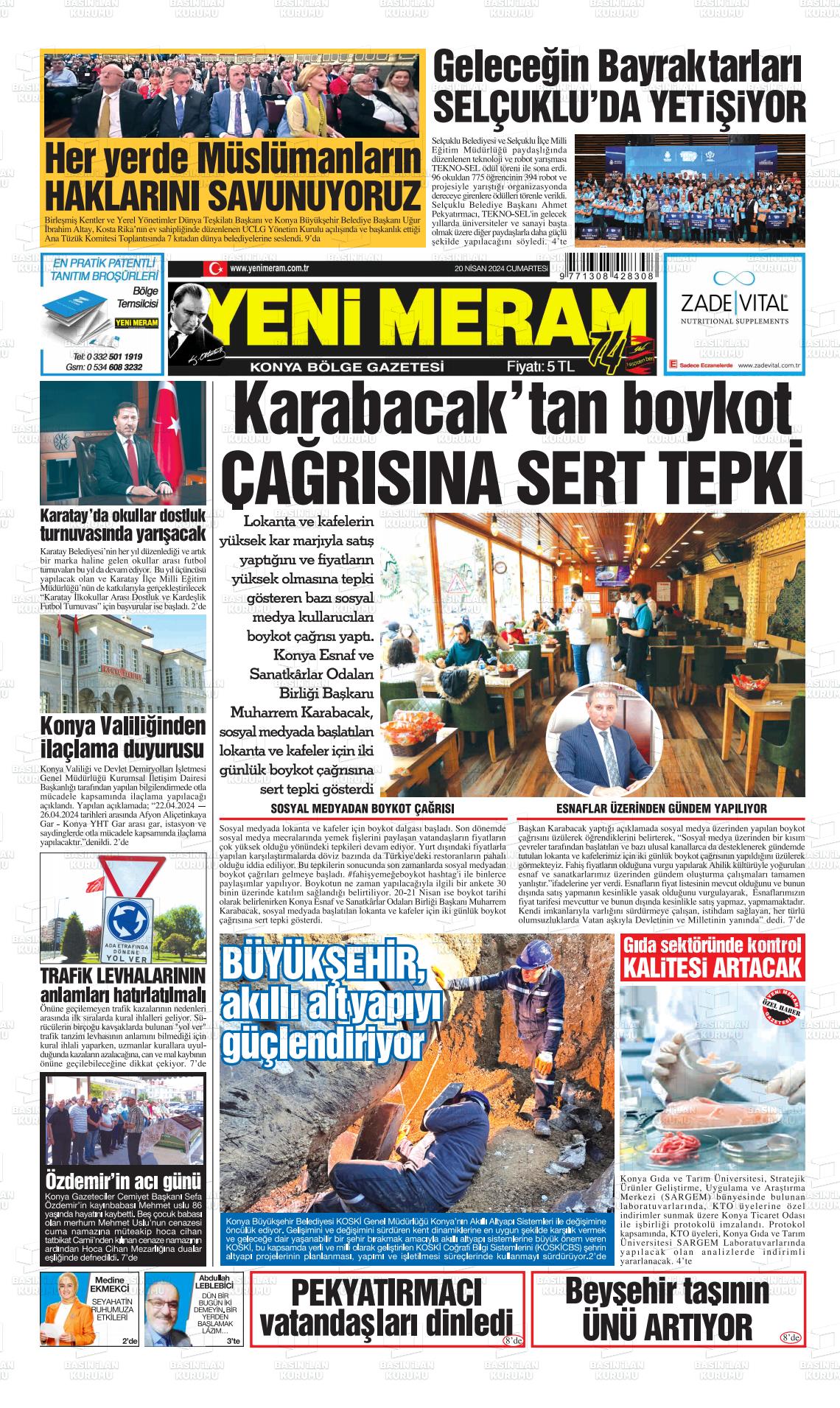 20 Nisan 2024 Yeni Meram Gazete Manşeti