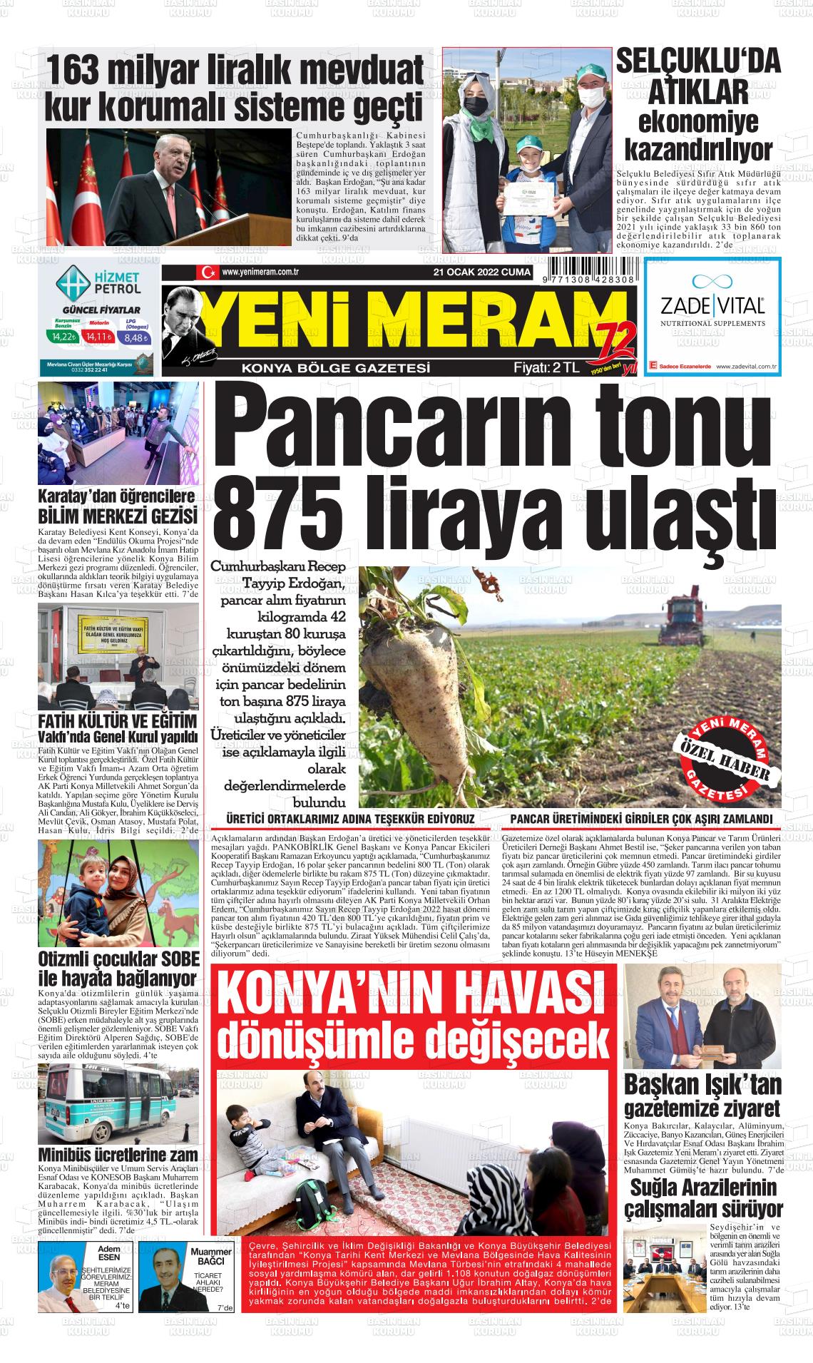 21 Ocak 2022 Yeni Meram Gazete Manşeti