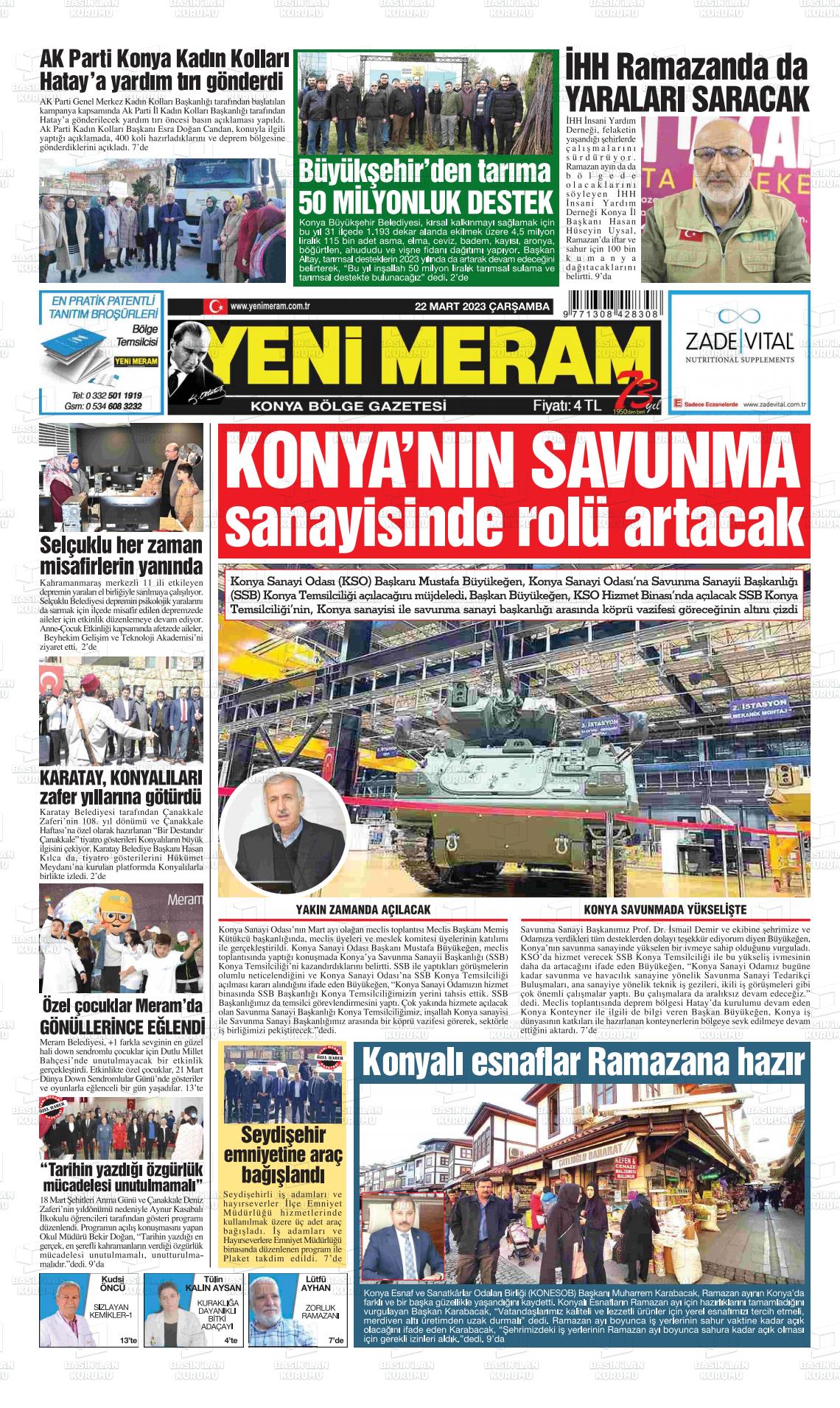 22 Mart 2023 Yeni Meram Gazete Manşeti