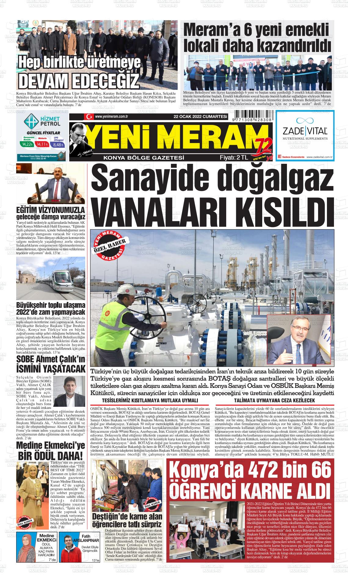 22 Ocak 2022 Yeni Meram Gazete Manşeti