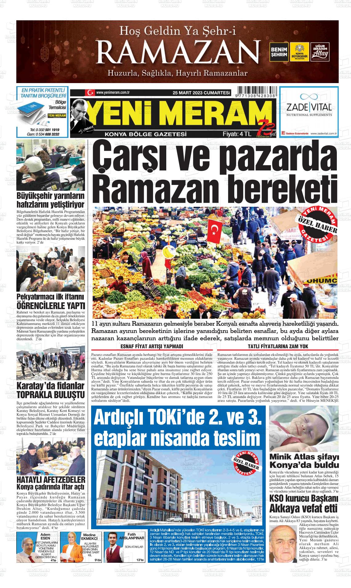 25 Mart 2023 Yeni Meram Gazete Manşeti