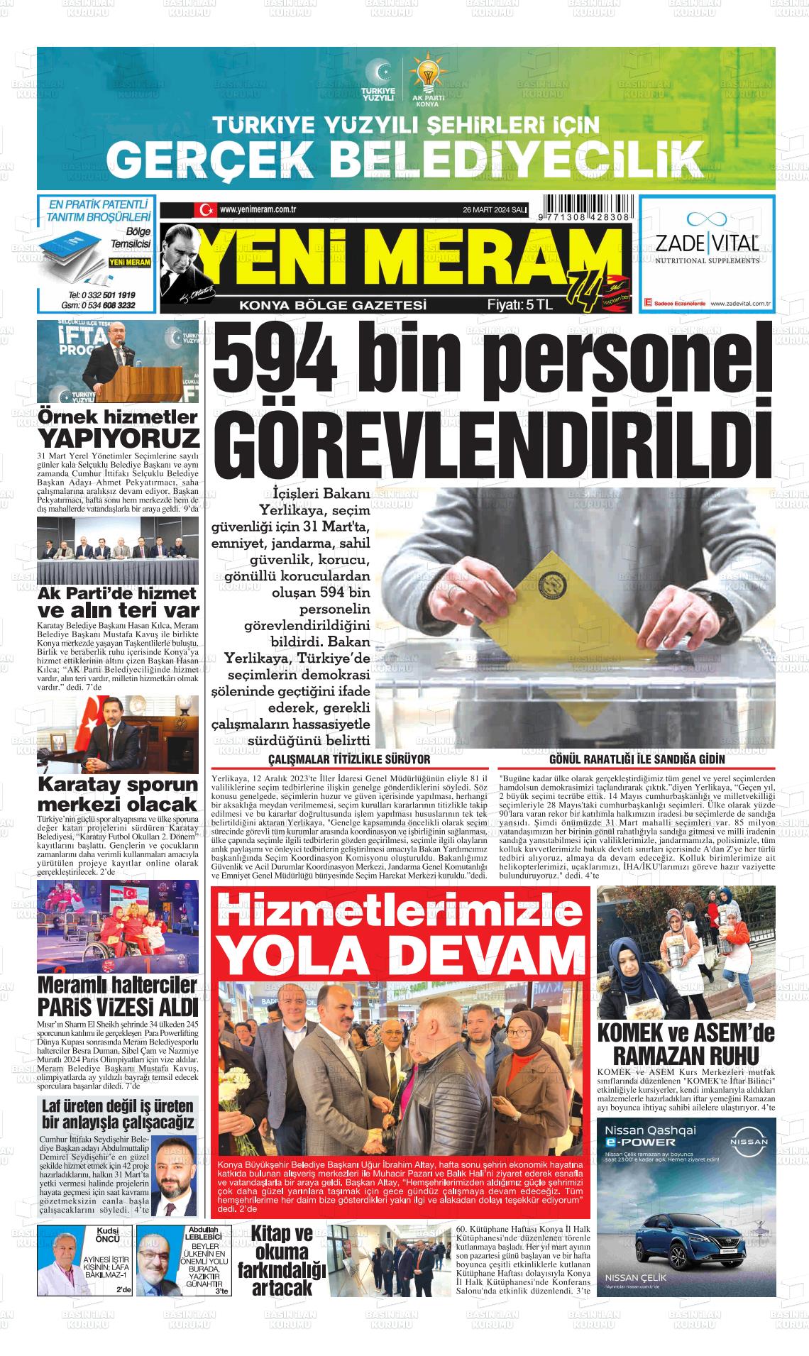26 Mart 2024 Yeni Meram Gazete Manşeti