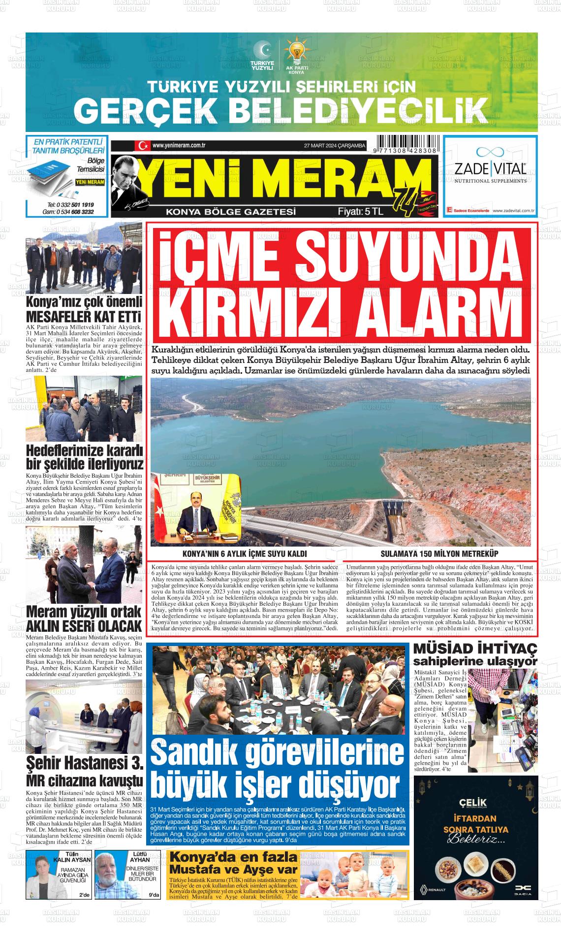 27 Mart 2024 Yeni Meram Gazete Manşeti