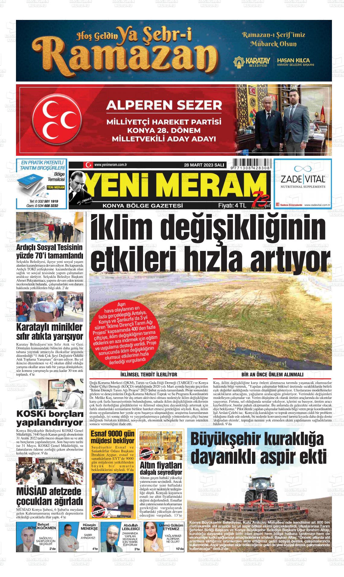 28 Mart 2023 Yeni Meram Gazete Manşeti