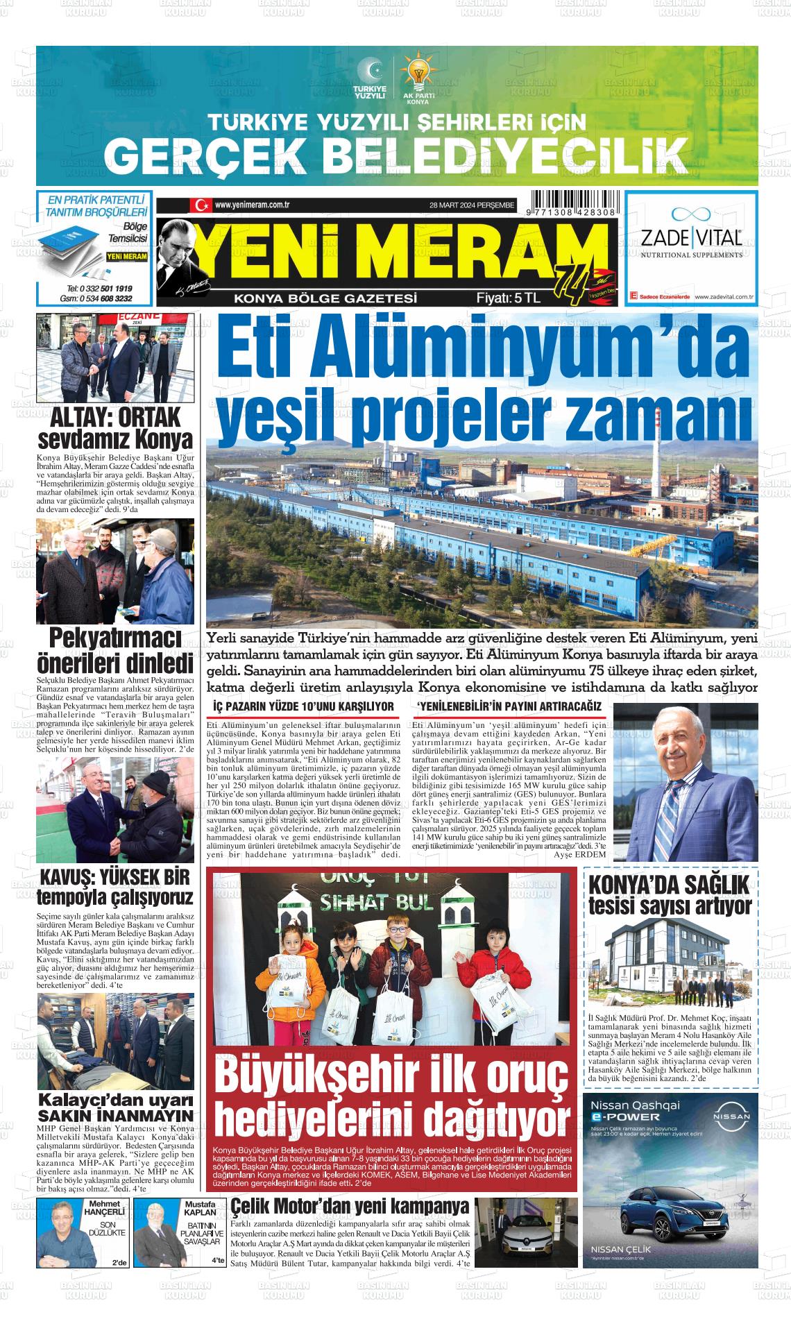 28 Mart 2024 Yeni Meram Gazete Manşeti