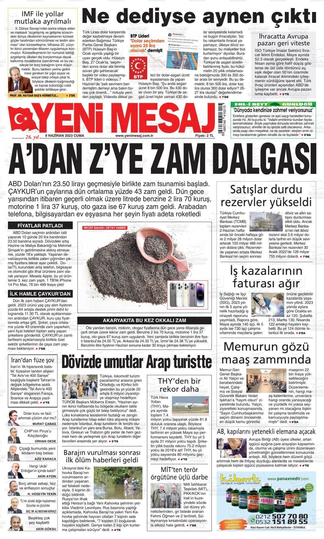 10 Haziran 2023 Yeni Mesaj Gazete Manşeti