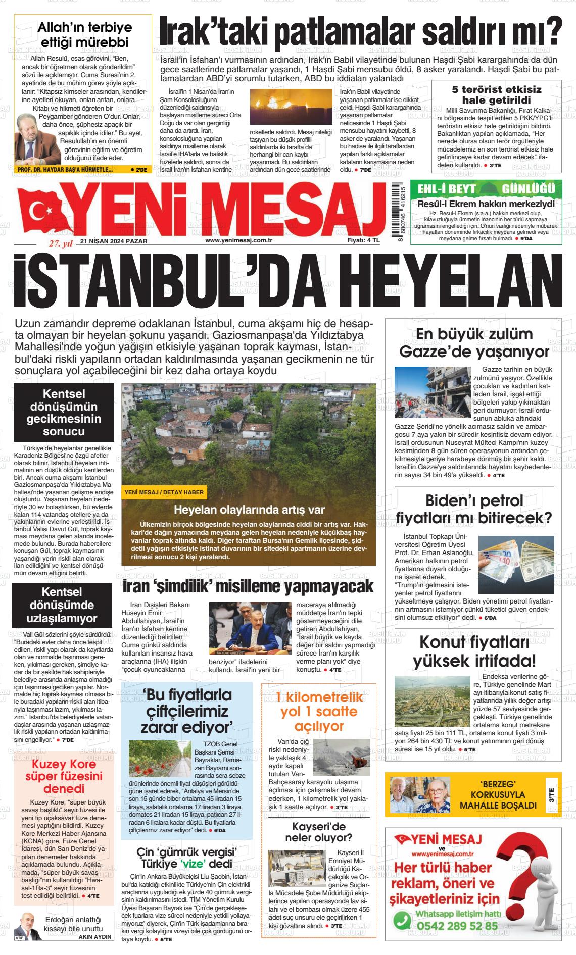 24 Nisan 2024 Yeni Mesaj Gazete Manşeti