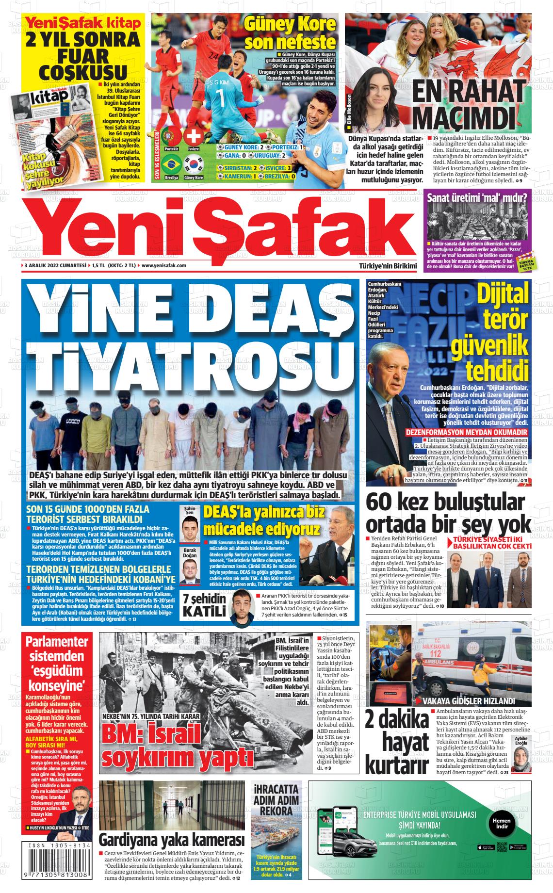 03 Aralık 2022 Yeni Şafak Gazete Manşeti
