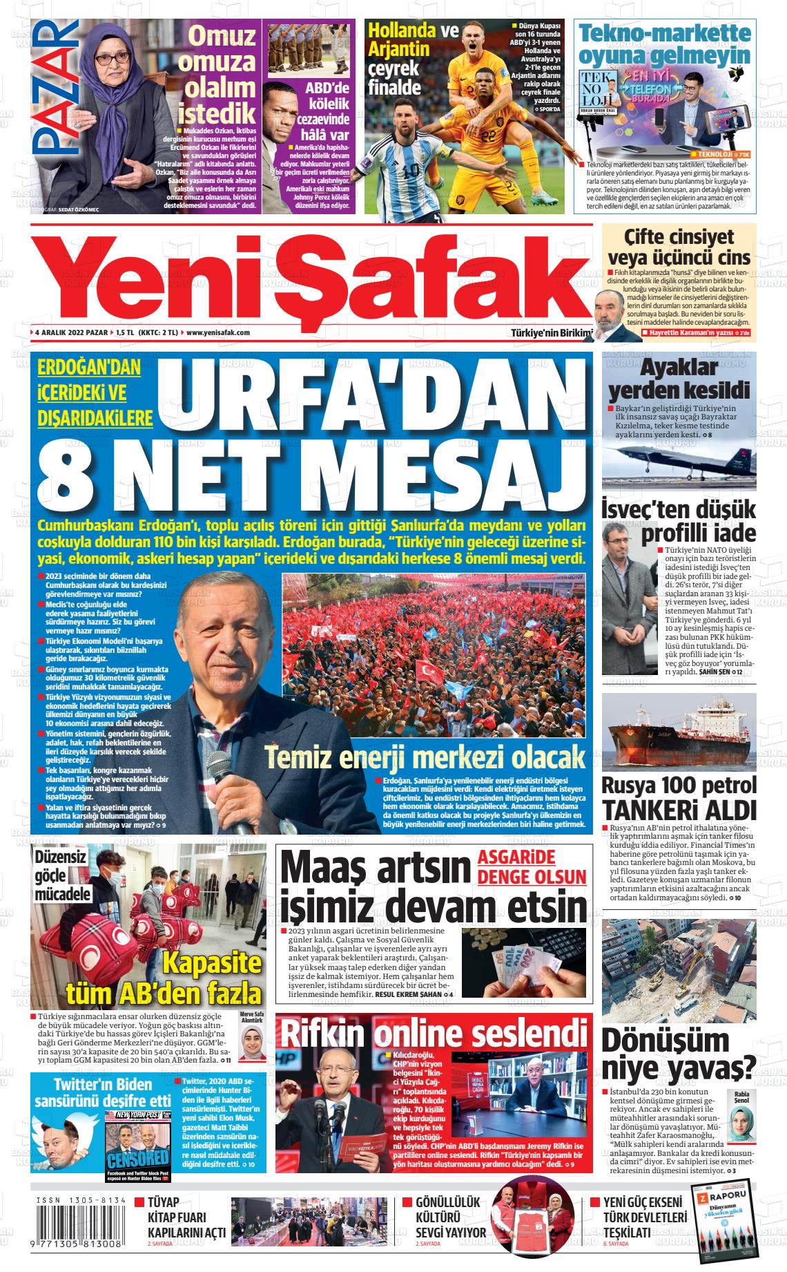 04 Aralık 2022 Yeni Şafak Gazete Manşeti