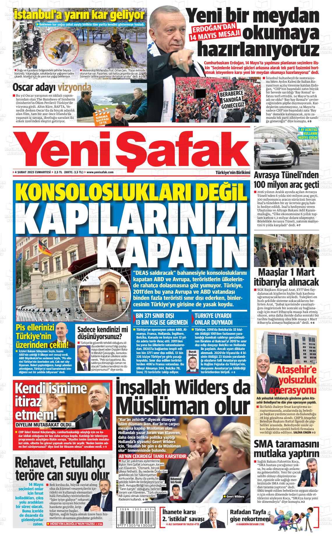 04 Şubat 2023 Yeni Şafak Gazete Manşeti