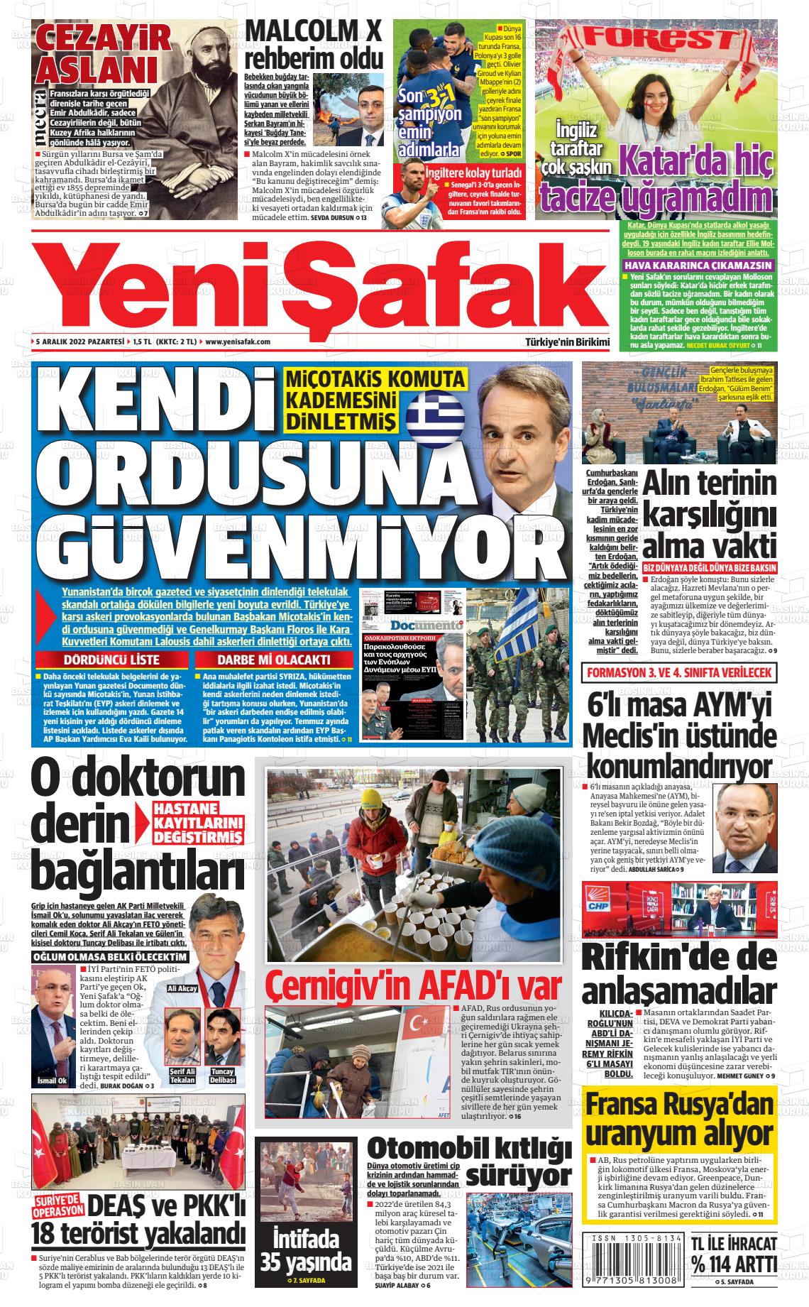 05 Aralık 2022 Yeni Şafak Gazete Manşeti