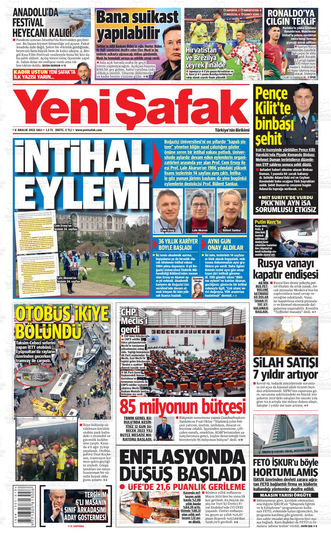 06 Aralık 2022 Yeni Şafak Gazete Manşeti