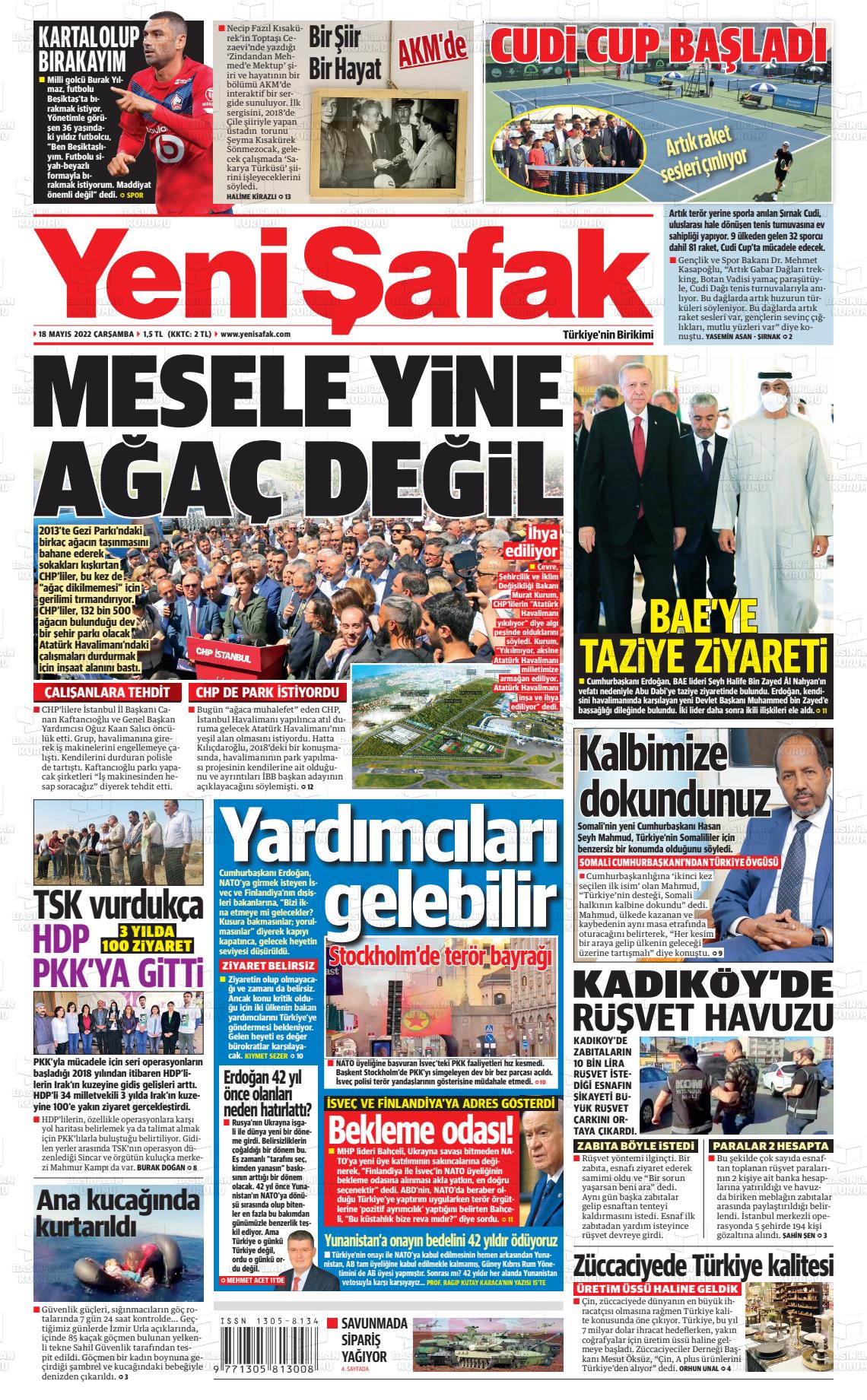 18 Mayıs 2022 Yeni Şafak Gazete Manşeti