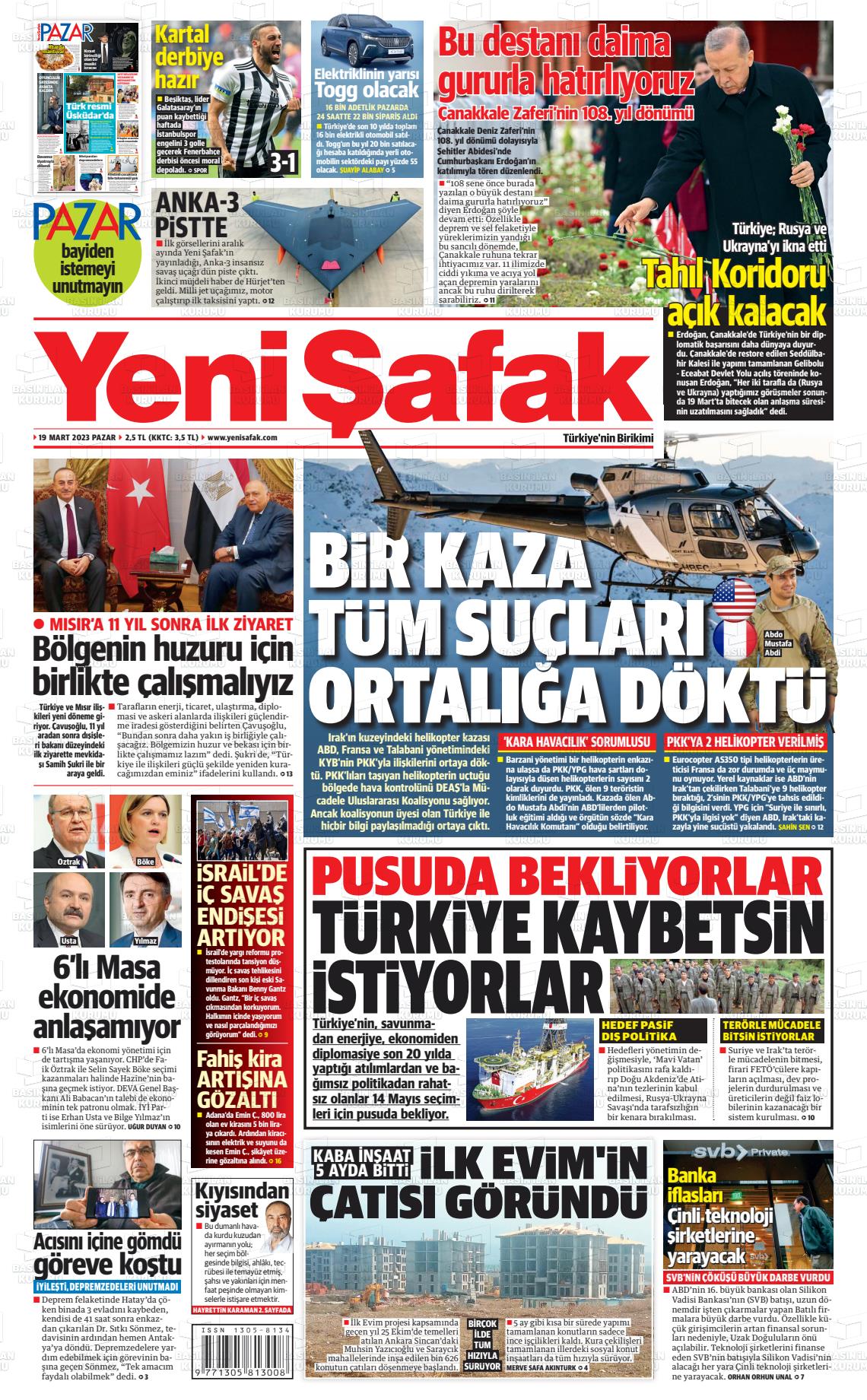 19 Mart 2023 Yeni Şafak Gazete Manşeti
