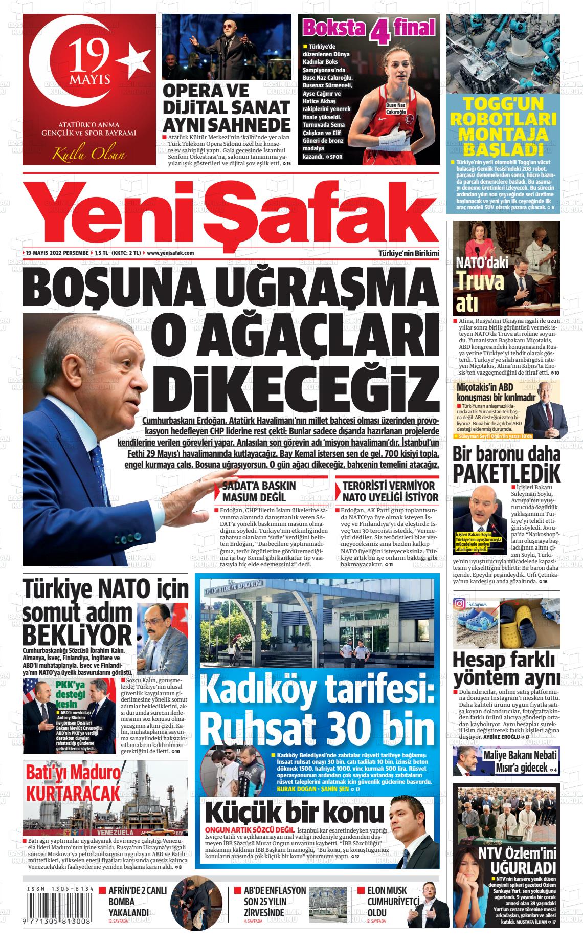 19 Mayıs 2022 Yeni Şafak Gazete Manşeti