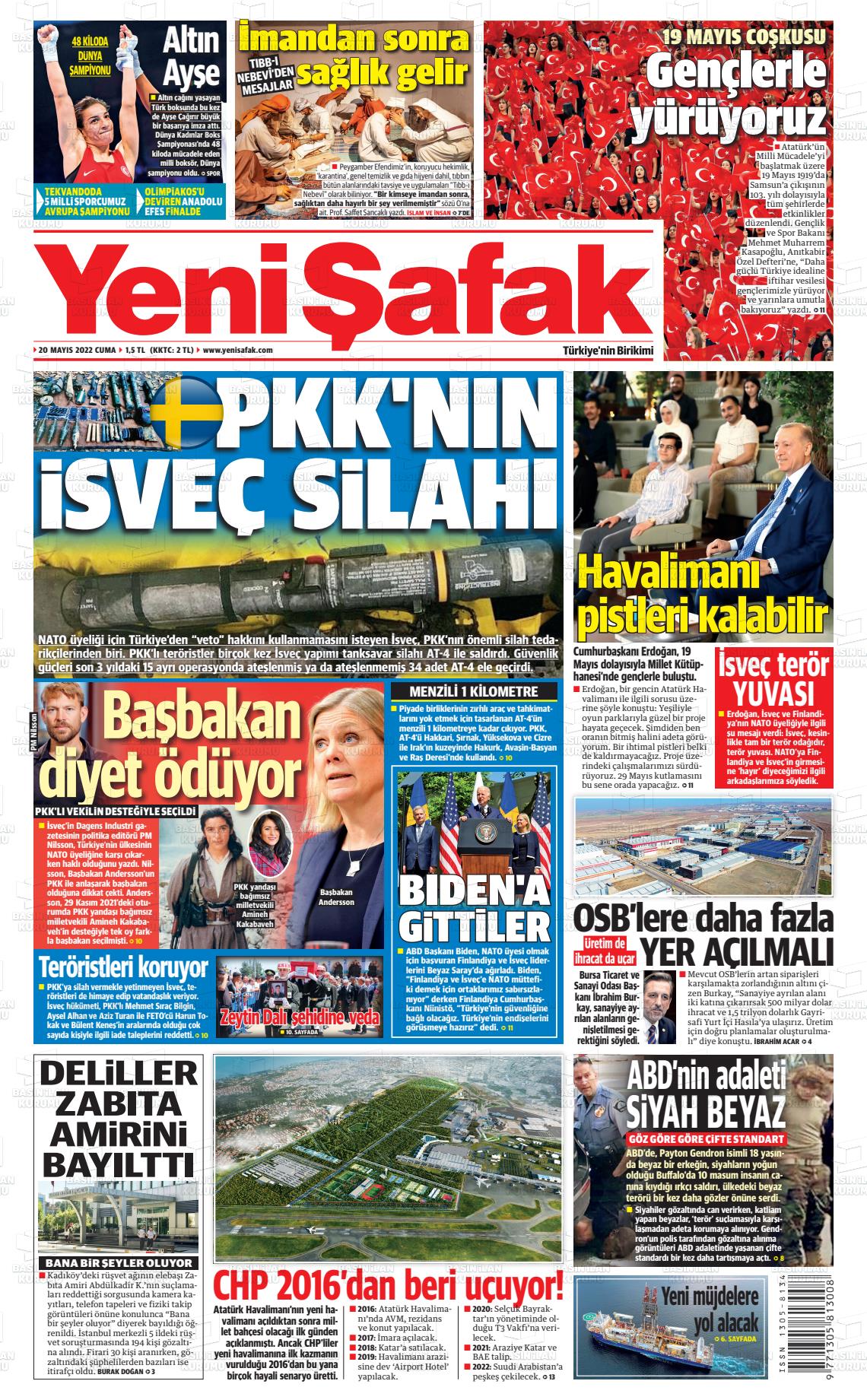 20 Mayıs 2022 Yeni Şafak Gazete Manşeti
