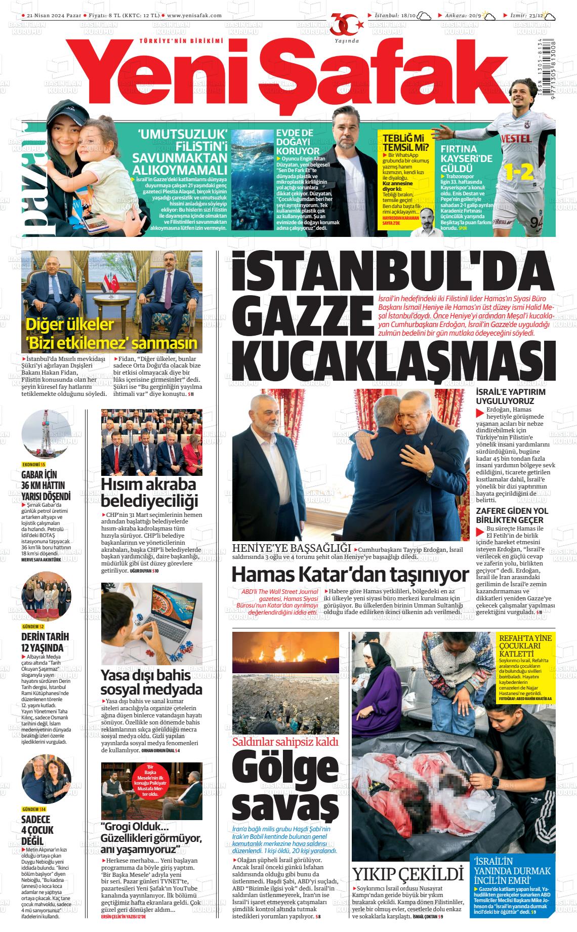 24 Nisan 2024 Yeni Şafak Gazete Manşeti