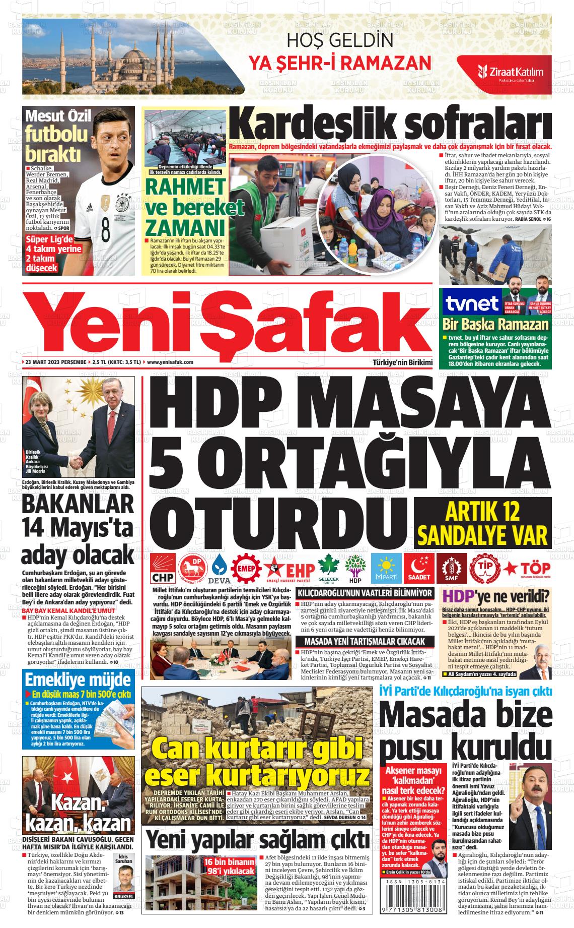 23 Mart 2023 Yeni Şafak Gazete Manşeti