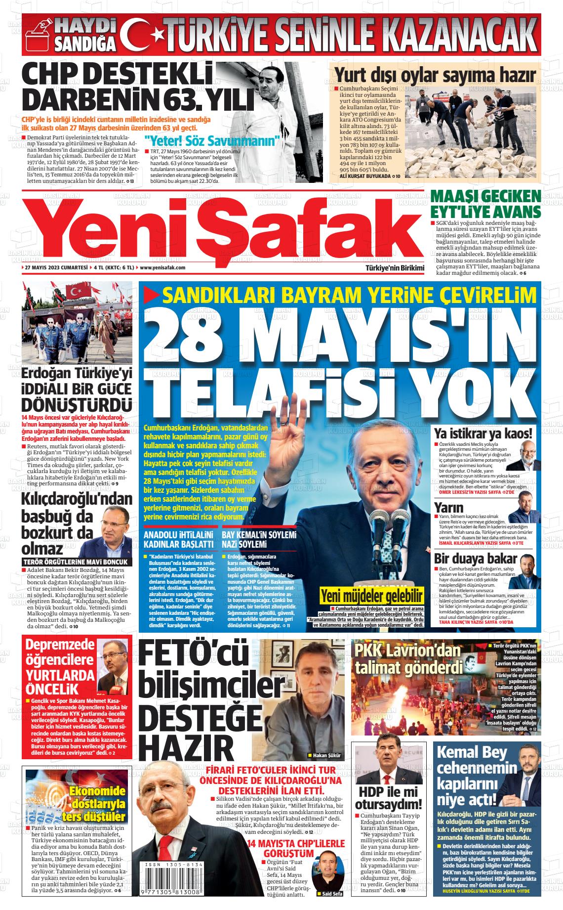 27 Mayıs 2023 Yeni Şafak Gazete Manşeti