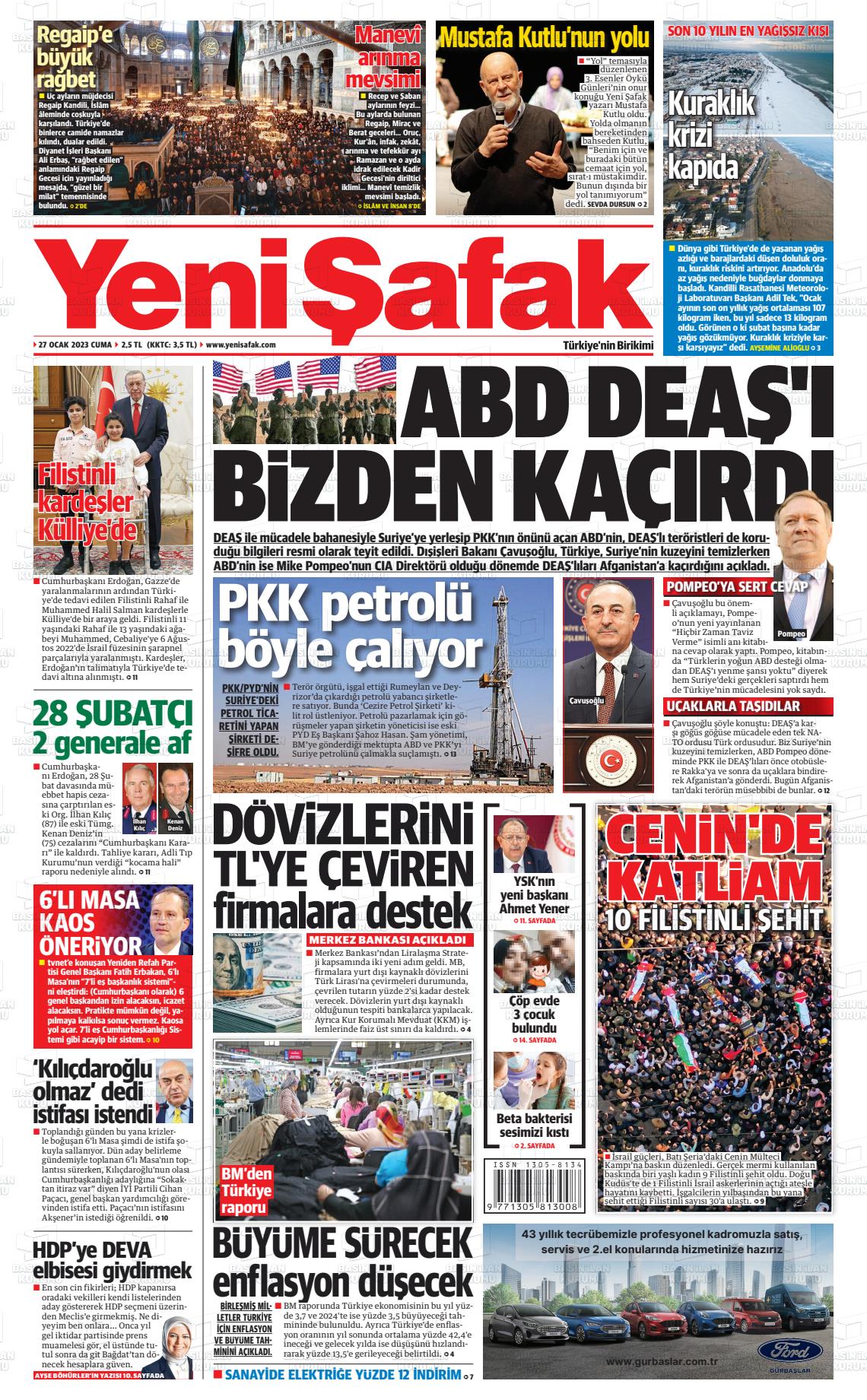27 Ocak 2023 Yeni Şafak Gazete Manşeti