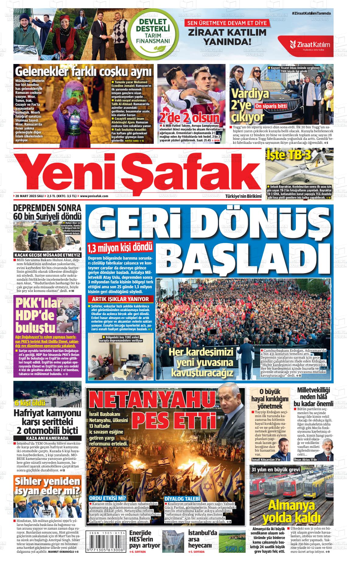 28 Mart 2023 Yeni Şafak Gazete Manşeti