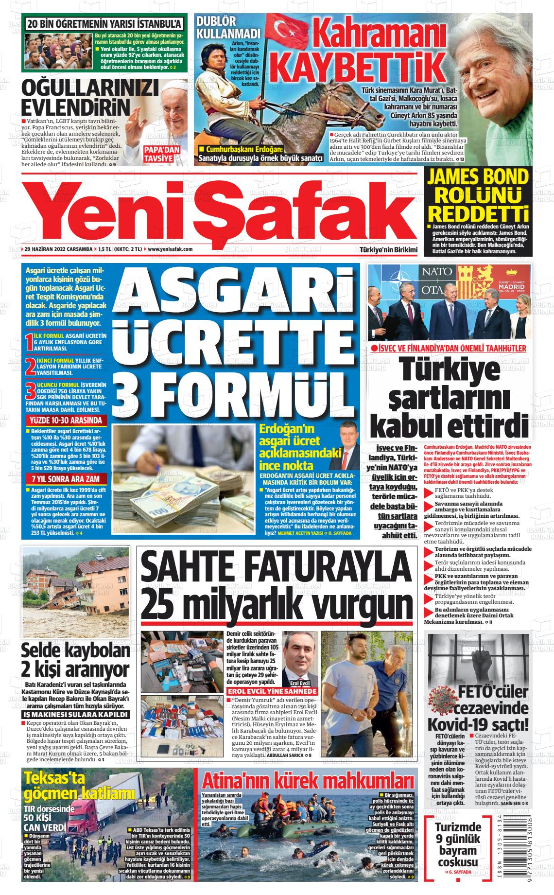 29 Haziran 2022 Yeni Şafak Gazete Manşeti