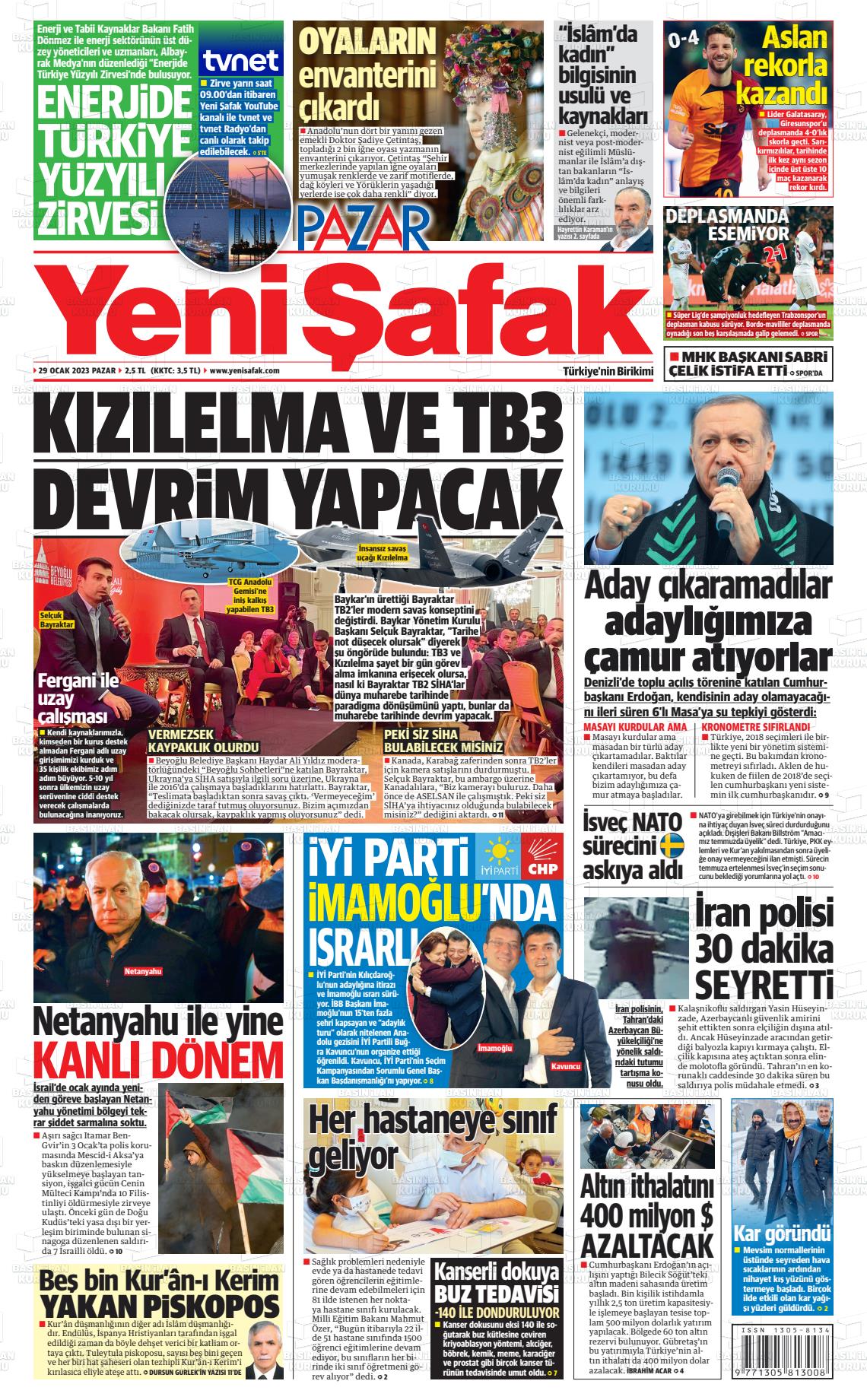 29 Ocak 2023 Yeni Şafak Gazete Manşeti