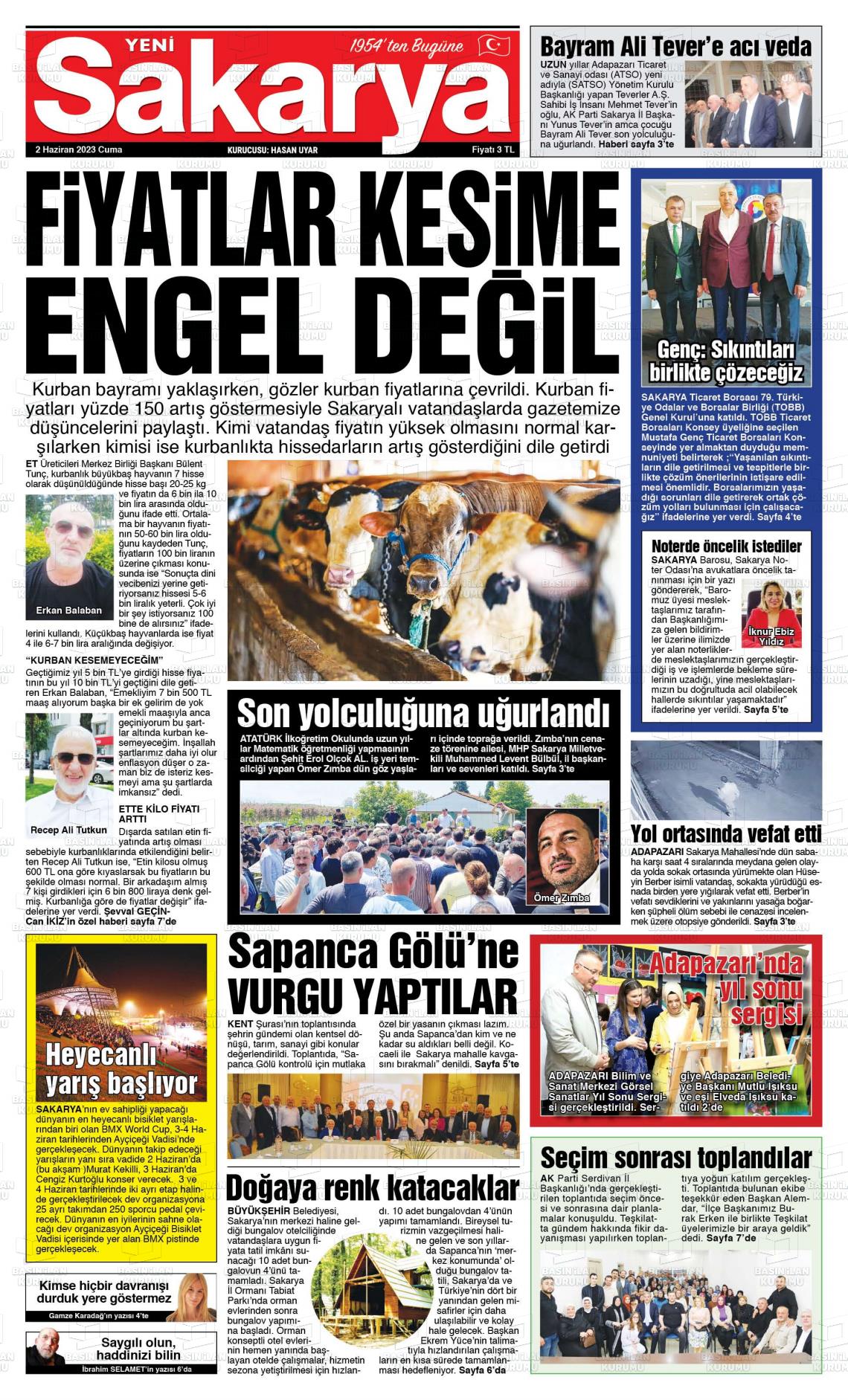 02 Haziran 2023 Yeni Sakarya Gazete Manşeti