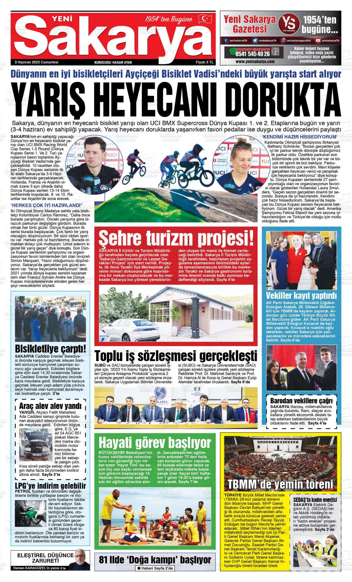 03 Haziran 2023 Yeni Sakarya Gazete Manşeti