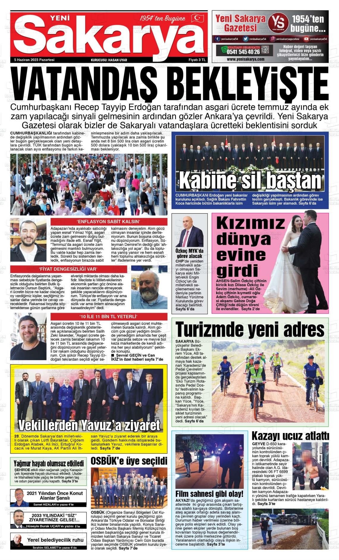 05 Haziran 2023 Yeni Sakarya Gazete Manşeti